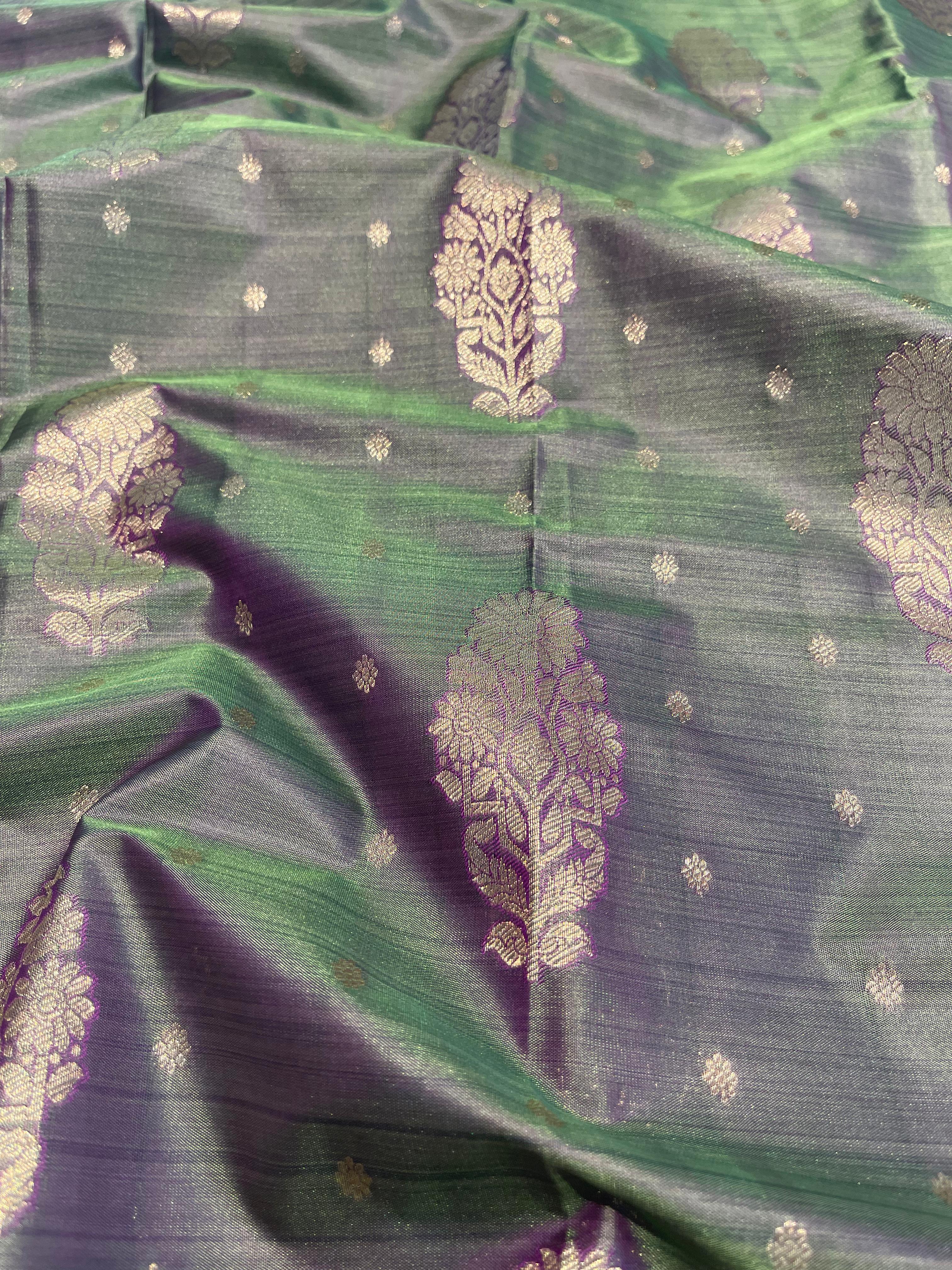 SWAYAMVARAM - Peacock green Dual shade silk saree festival edit