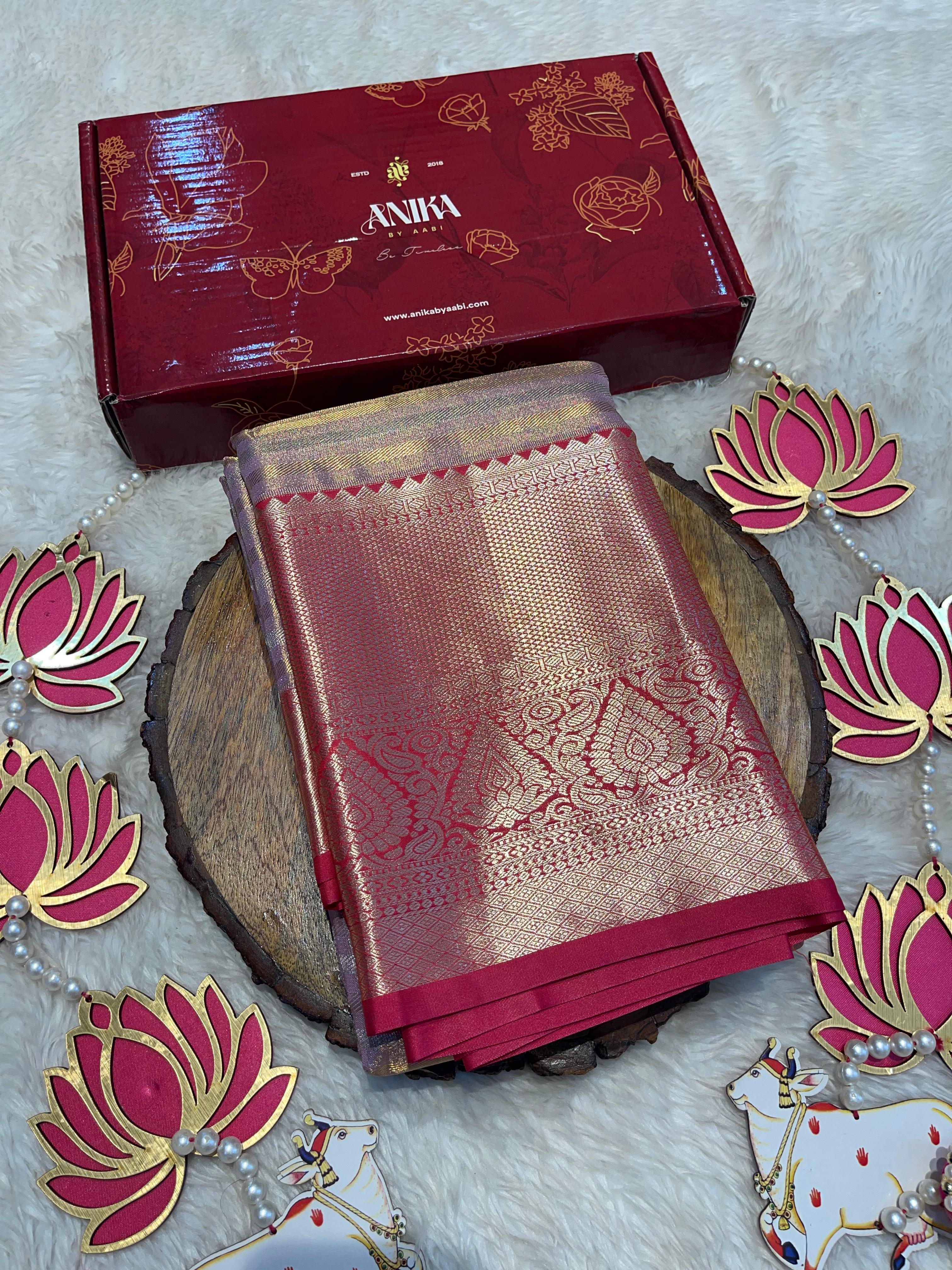SWAYAMVARAM- BRIDAL TISSUE SILK SAREE ( LAVENDER with DARK RED )