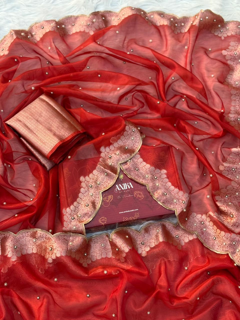 Anika's Hand work designer saree - red