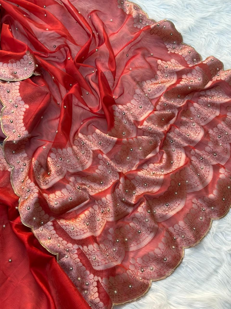 Anika's Hand work designer saree - red