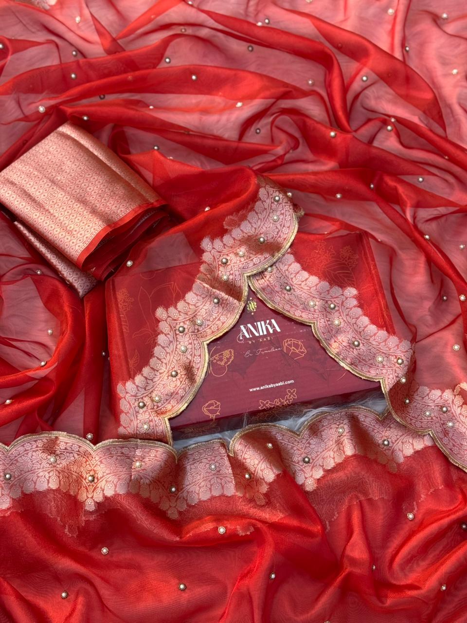 Anika's Hand work designer saree - red