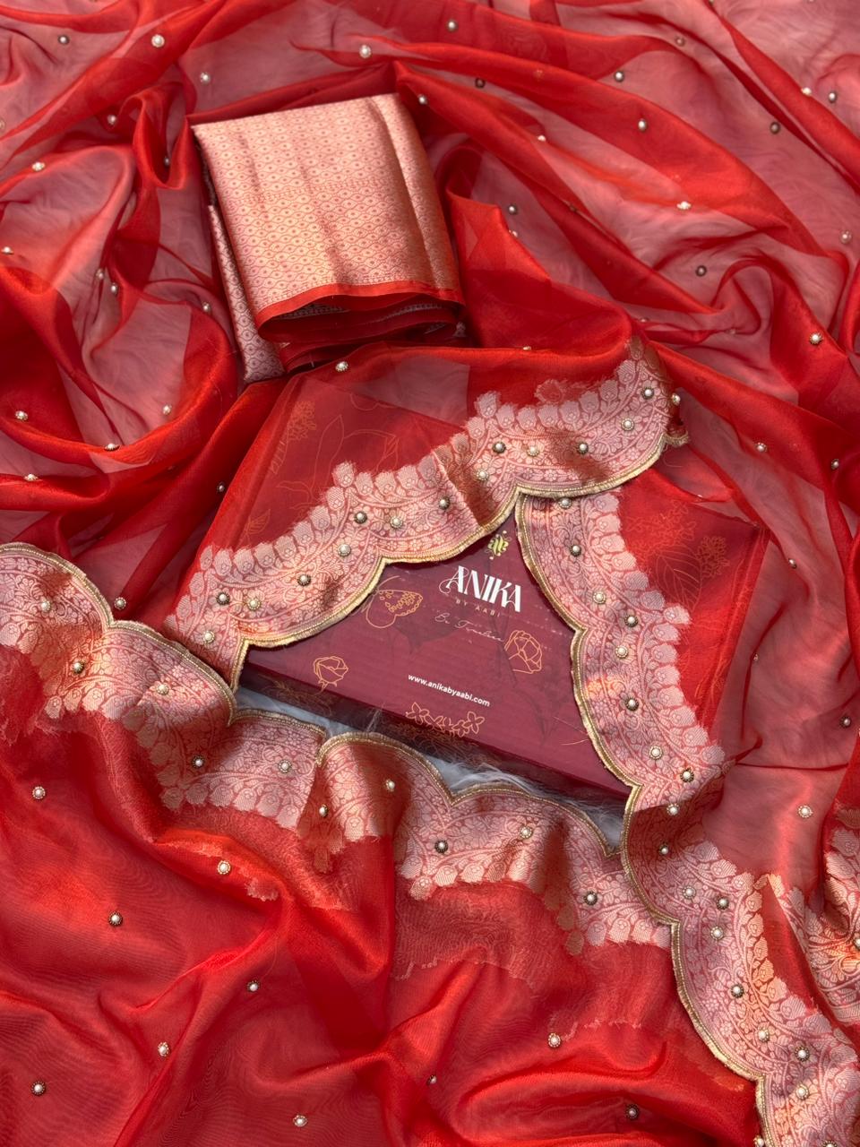 Anika's Hand work designer saree - red