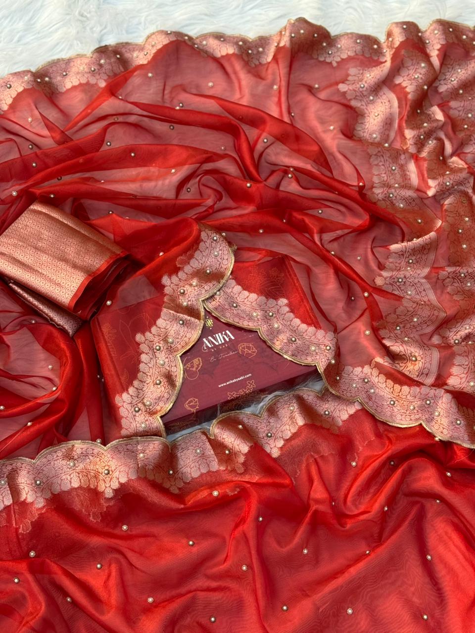 Anika's Hand work designer saree - red