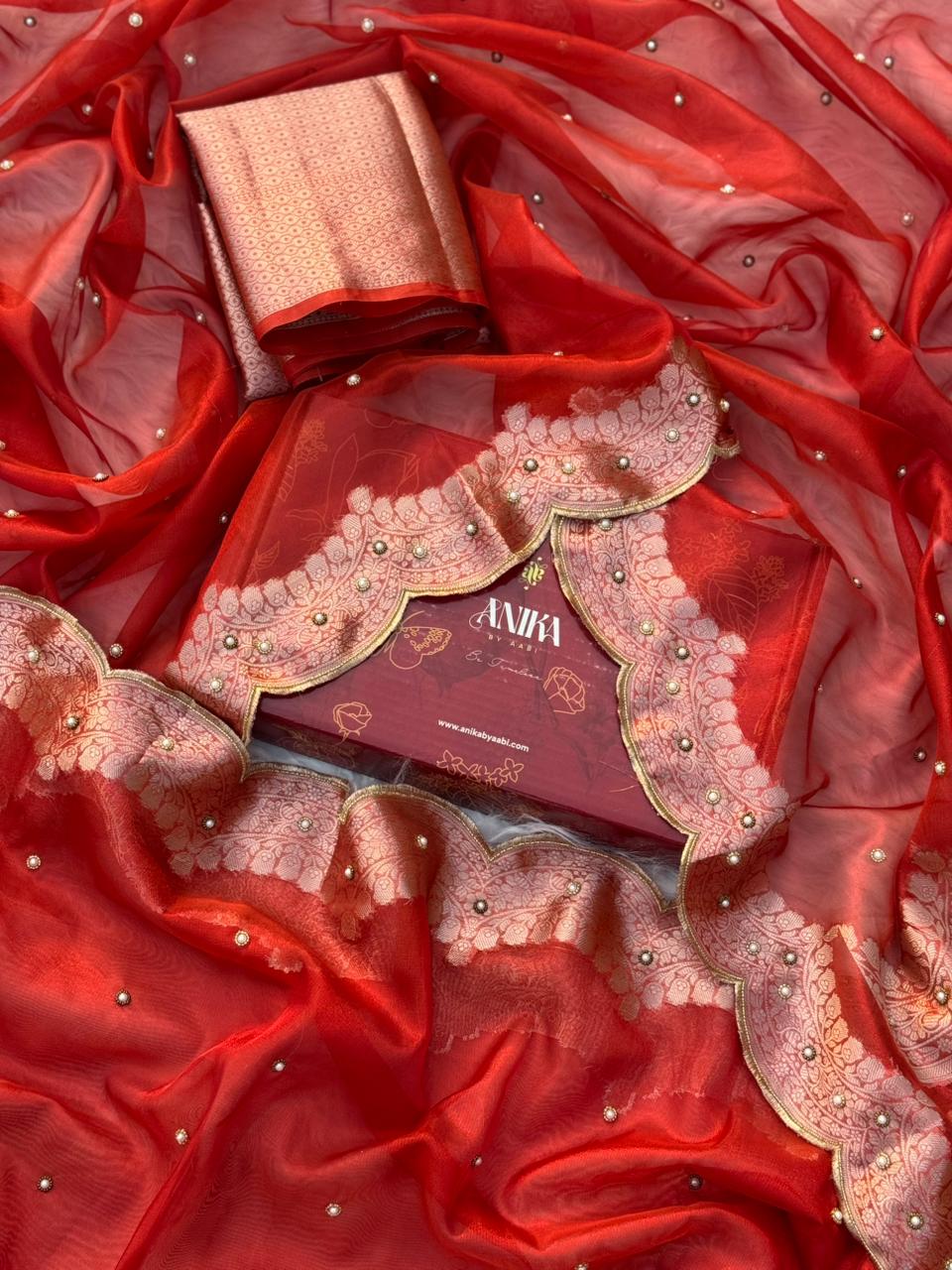 Anika's Hand work designer saree - red