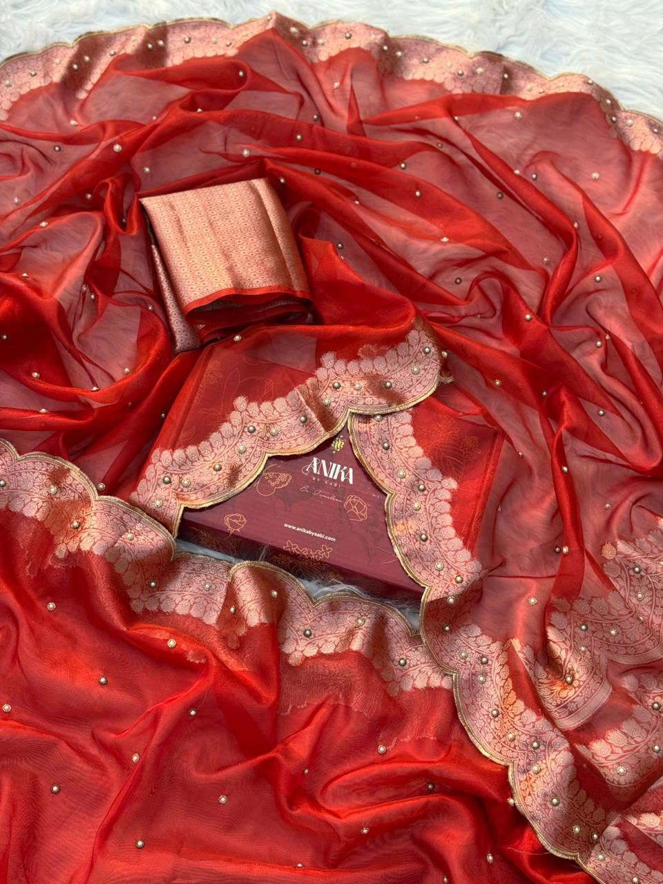 Anika's Hand work designer saree - red