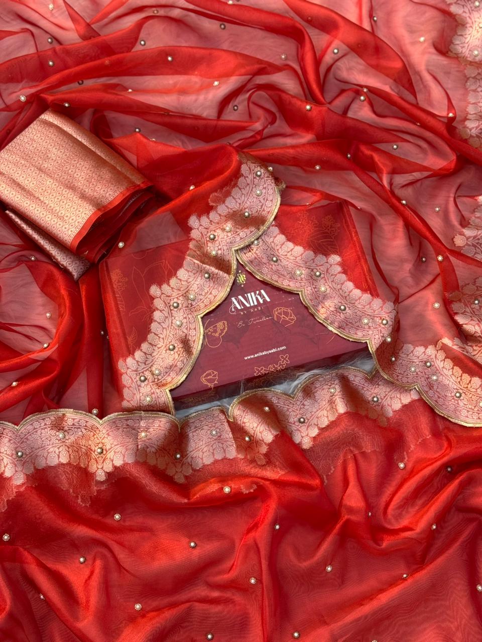 Anika's Hand work designer saree - red