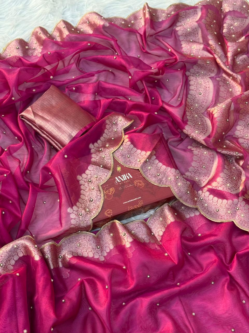 Anika's Hand work designer saree - ranipink