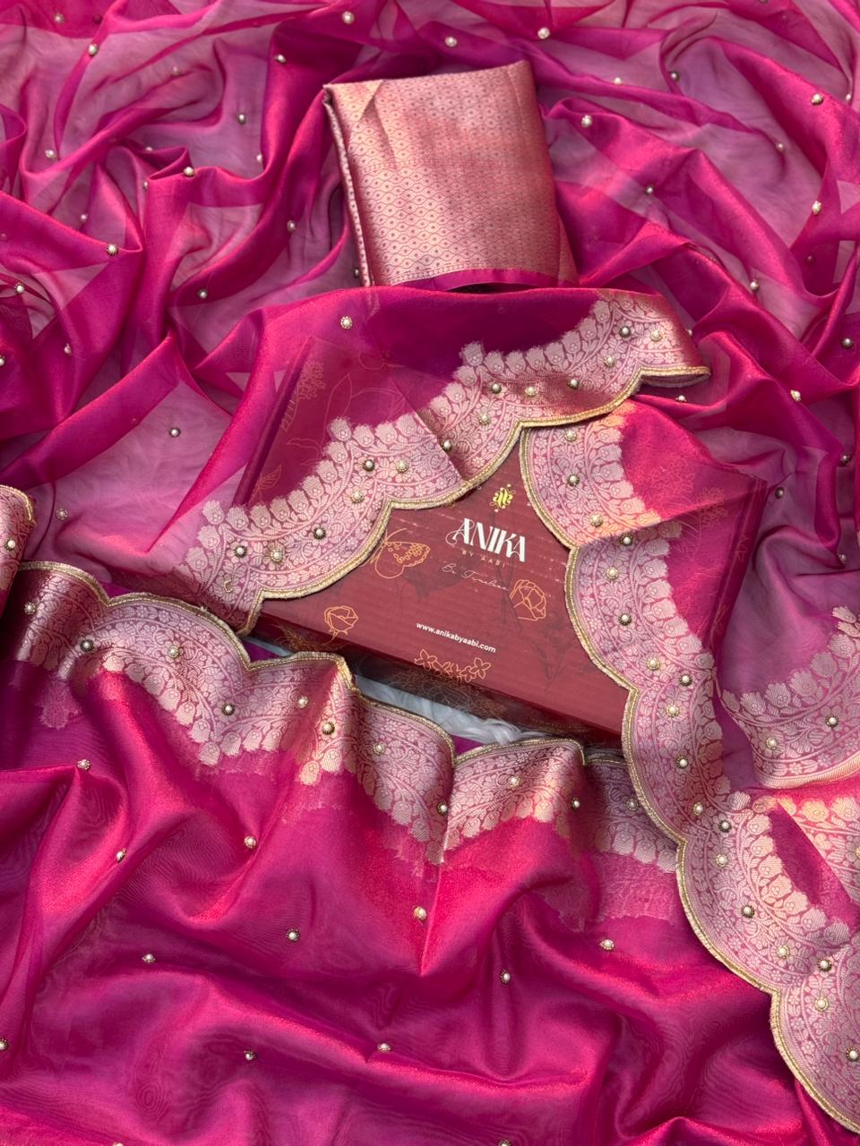 Anika's Hand work designer saree - ranipink