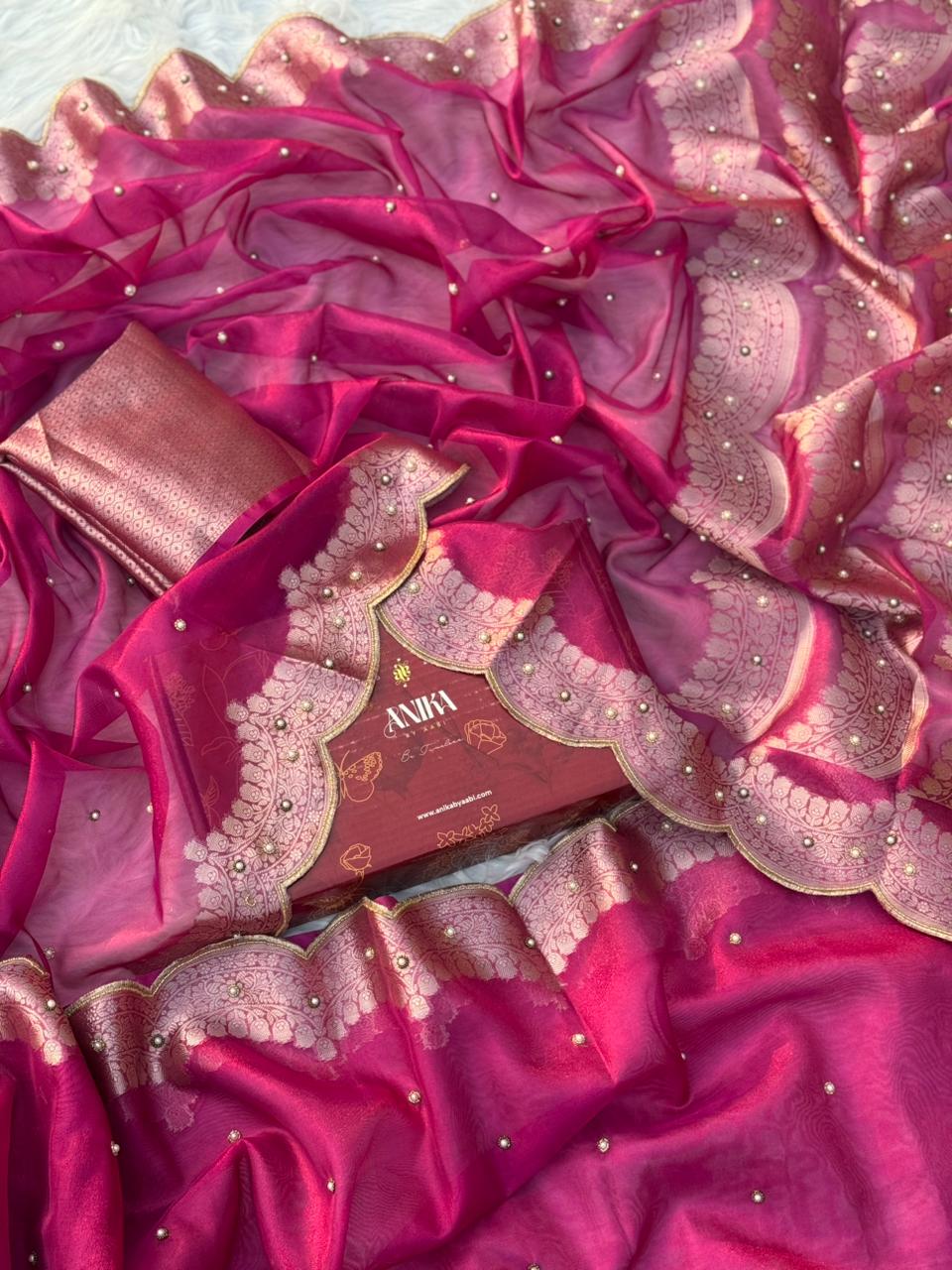 Anika's Hand work designer saree - ranipink