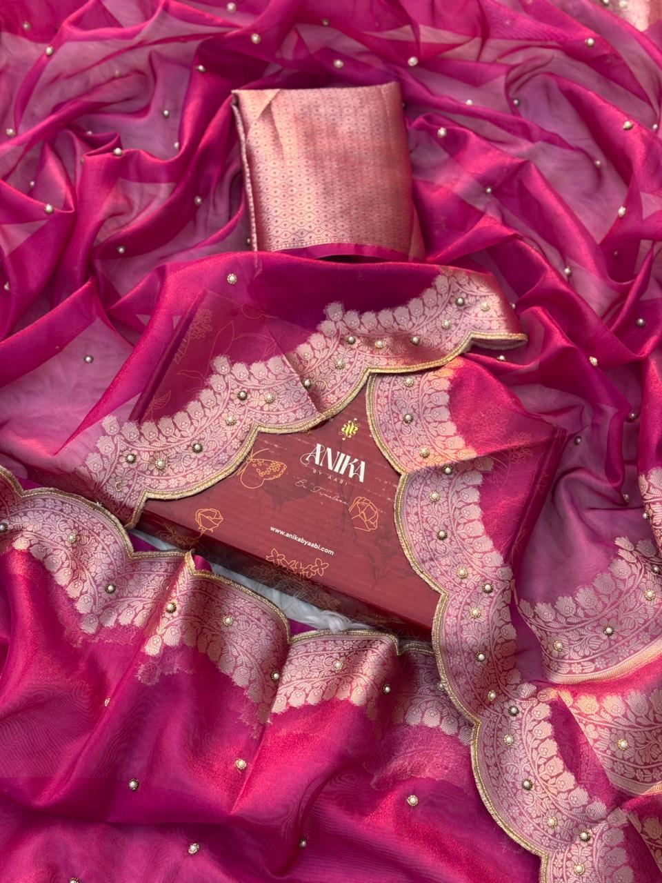 Anika's Hand work designer saree - ranipink