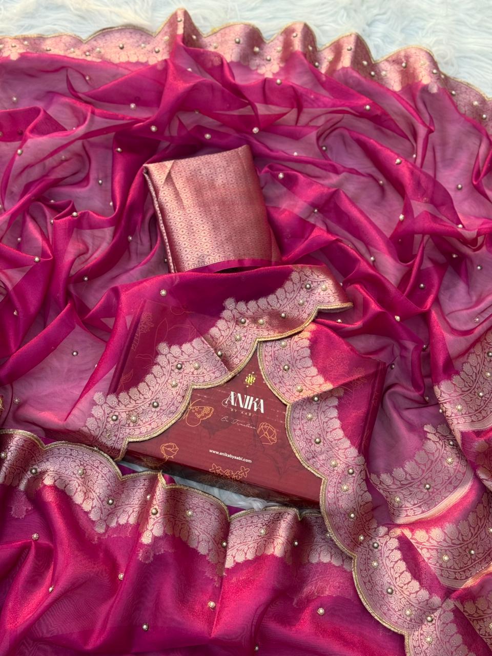 Anika's Hand work designer saree - ranipink