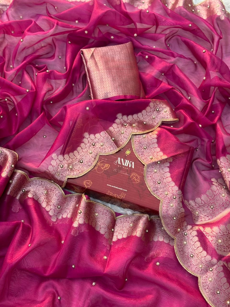 Anika's Hand work designer saree - ranipink