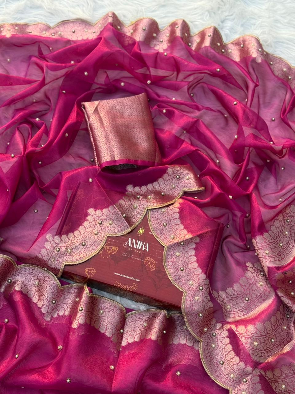 Anika's Hand work designer saree - ranipink