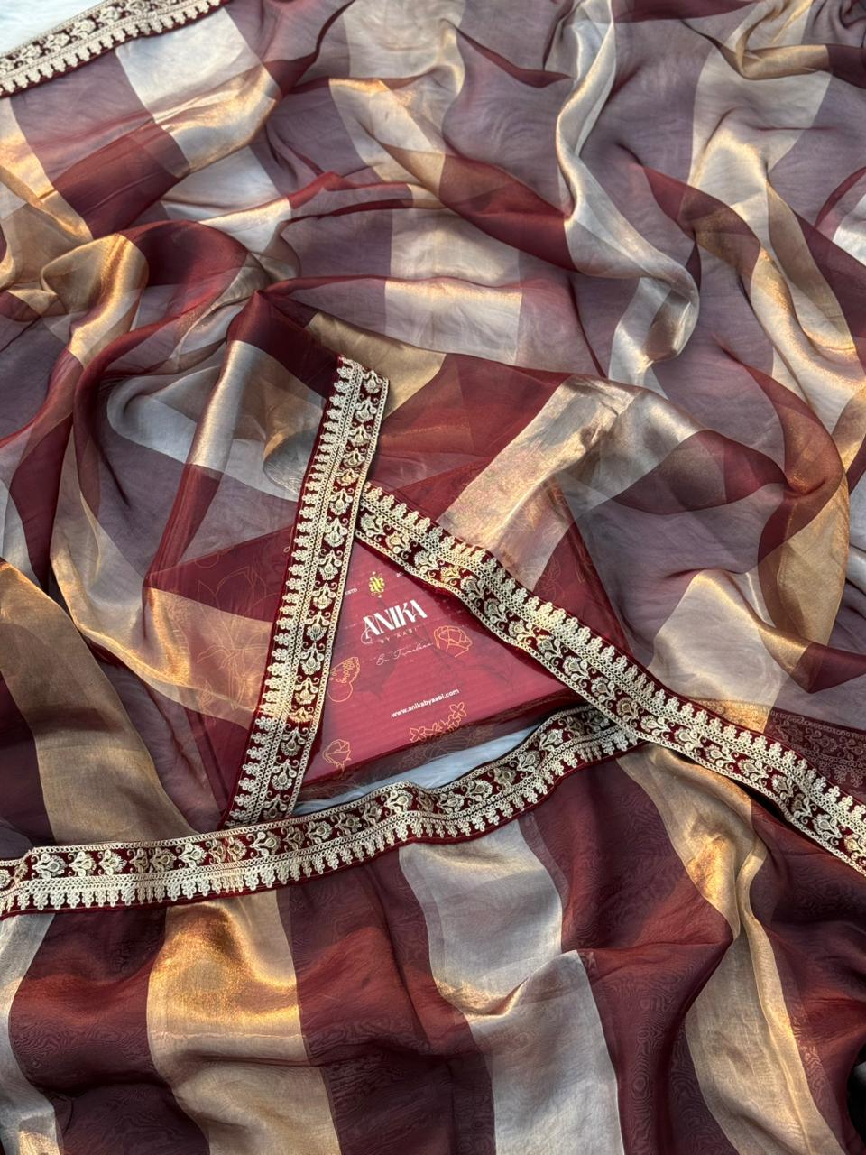 KALKI-PURE BANARASI COFFEE BROWN SILK SAREE WITH LACE