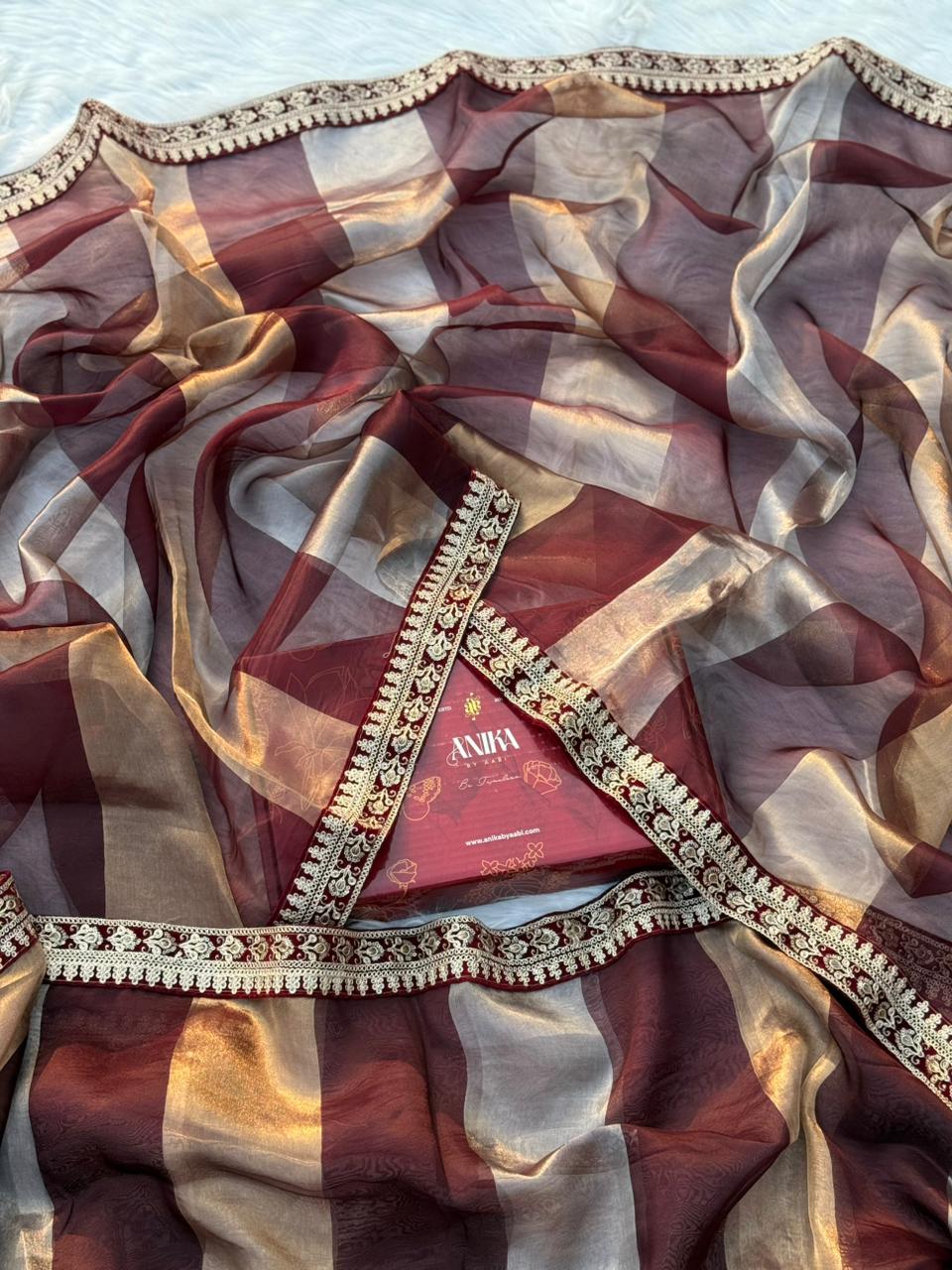 KALKI-PURE BANARASI COFFEE BROWN SILK SAREE WITH LACE