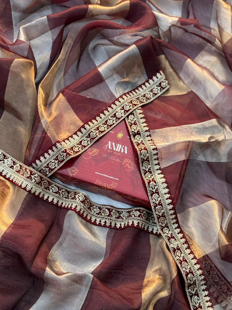 KALKI-PURE BANARASI COFFEE BROWN SILK SAREE WITH LACE