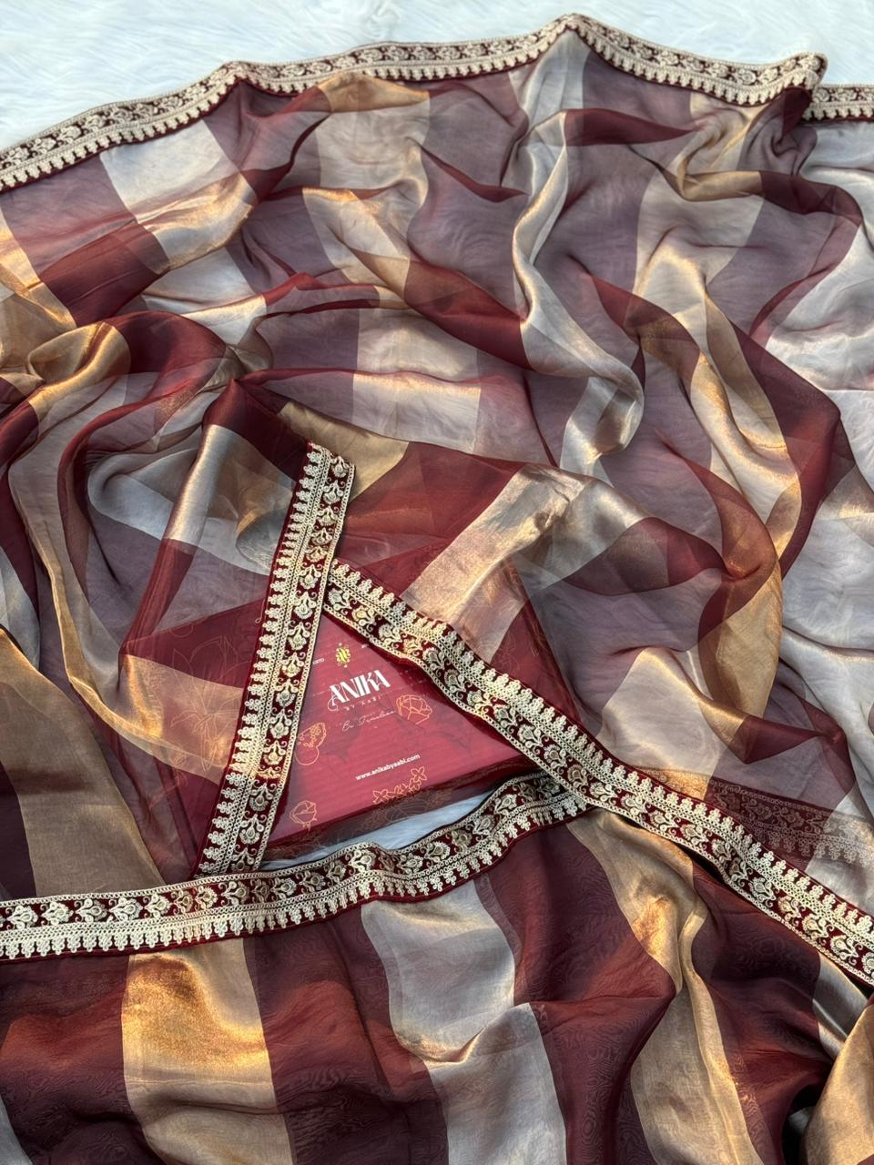 KALKI-PURE BANARASI COFFEE BROWN SILK SAREE WITH LACE