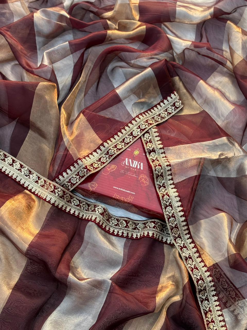 KALKI-PURE BANARASI COFFEE BROWN SILK SAREE WITH LACE