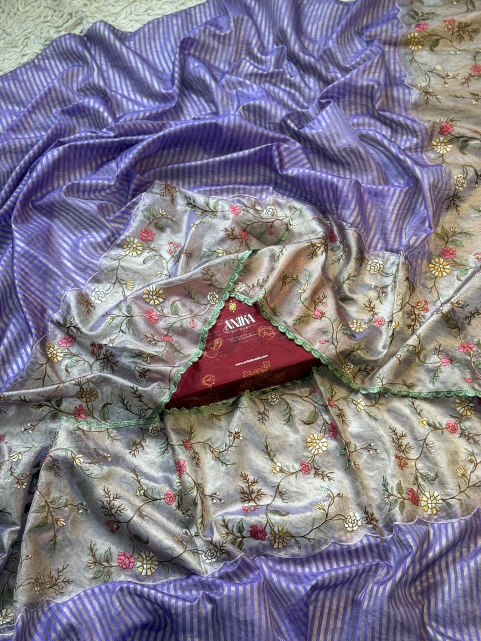 ANIKA'S TISSUE CUTWORK LAVENDER  SAREE- AC03