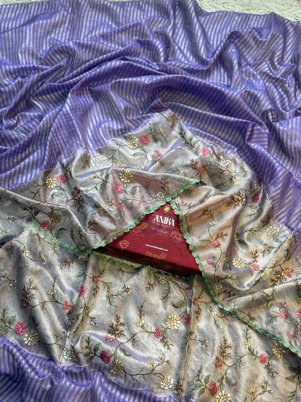 ANIKA'S TISSUE CUTWORK LAVENDER  SAREE- AC03