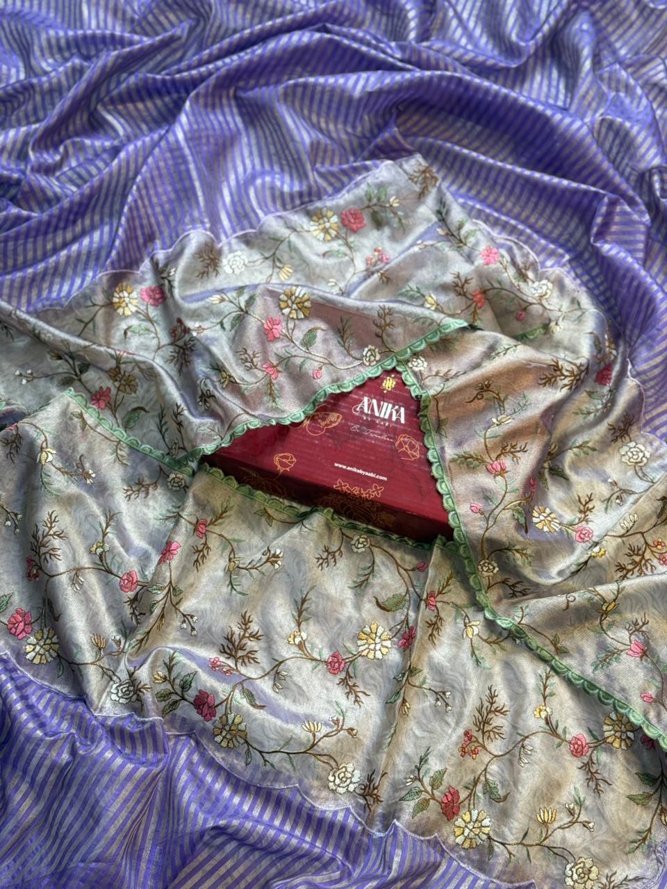 ANIKA'S TISSUE CUTWORK LAVENDER  SAREE- AC03