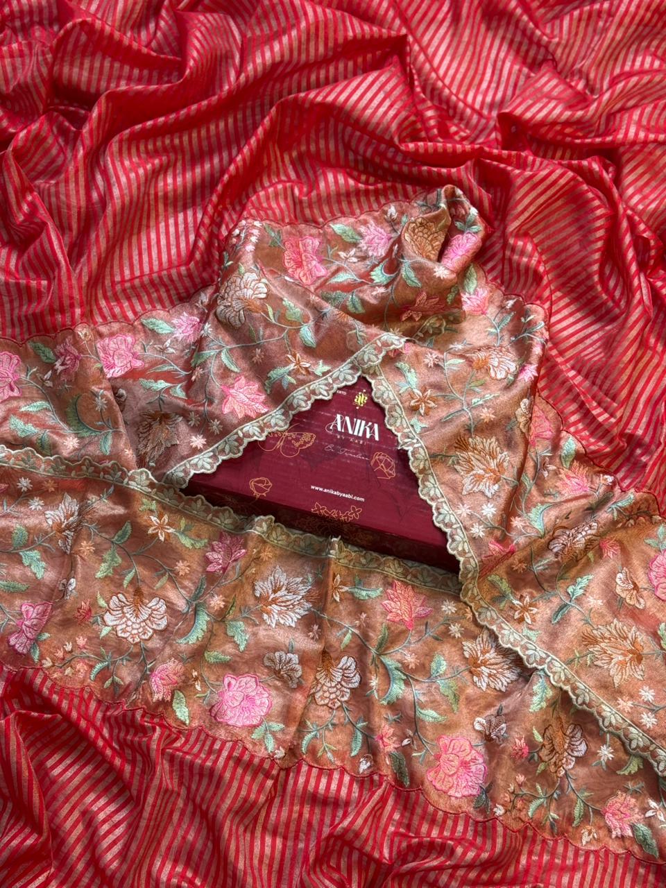 ANIKA'S TISSUE CUTWORK RED SAREE- AC02