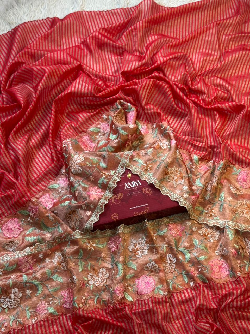 ANIKA'S TISSUE CUTWORK RED SAREE- AC02