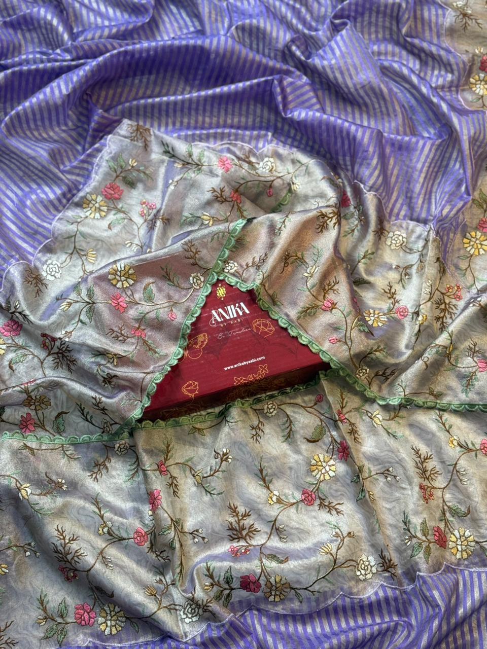 ANIKA'S TISSUE CUTWORK LAVENDER  SAREE- AC03