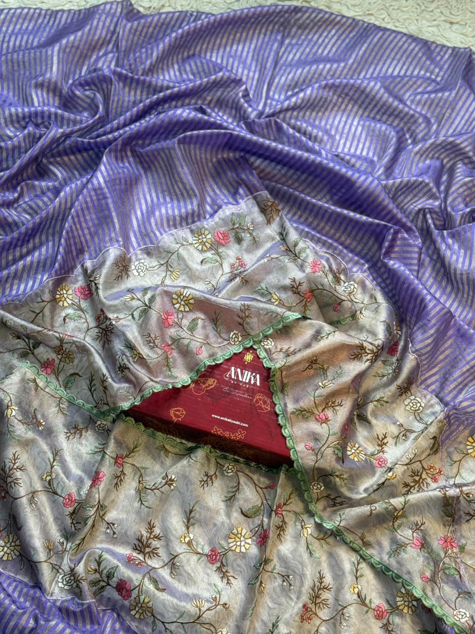 ANIKA'S TISSUE CUTWORK LAVENDER  SAREE- AC03