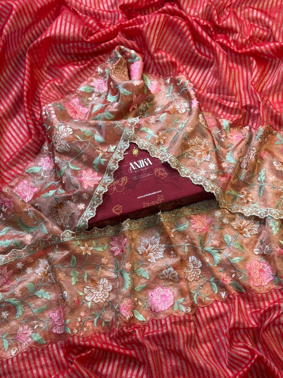 ANIKA'S TISSUE CUTWORK RED SAREE- AC02
