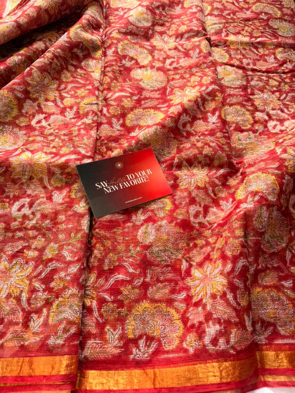 Crimson Red Pure Kota Cotton Floral Print Saree – Crimson Garden