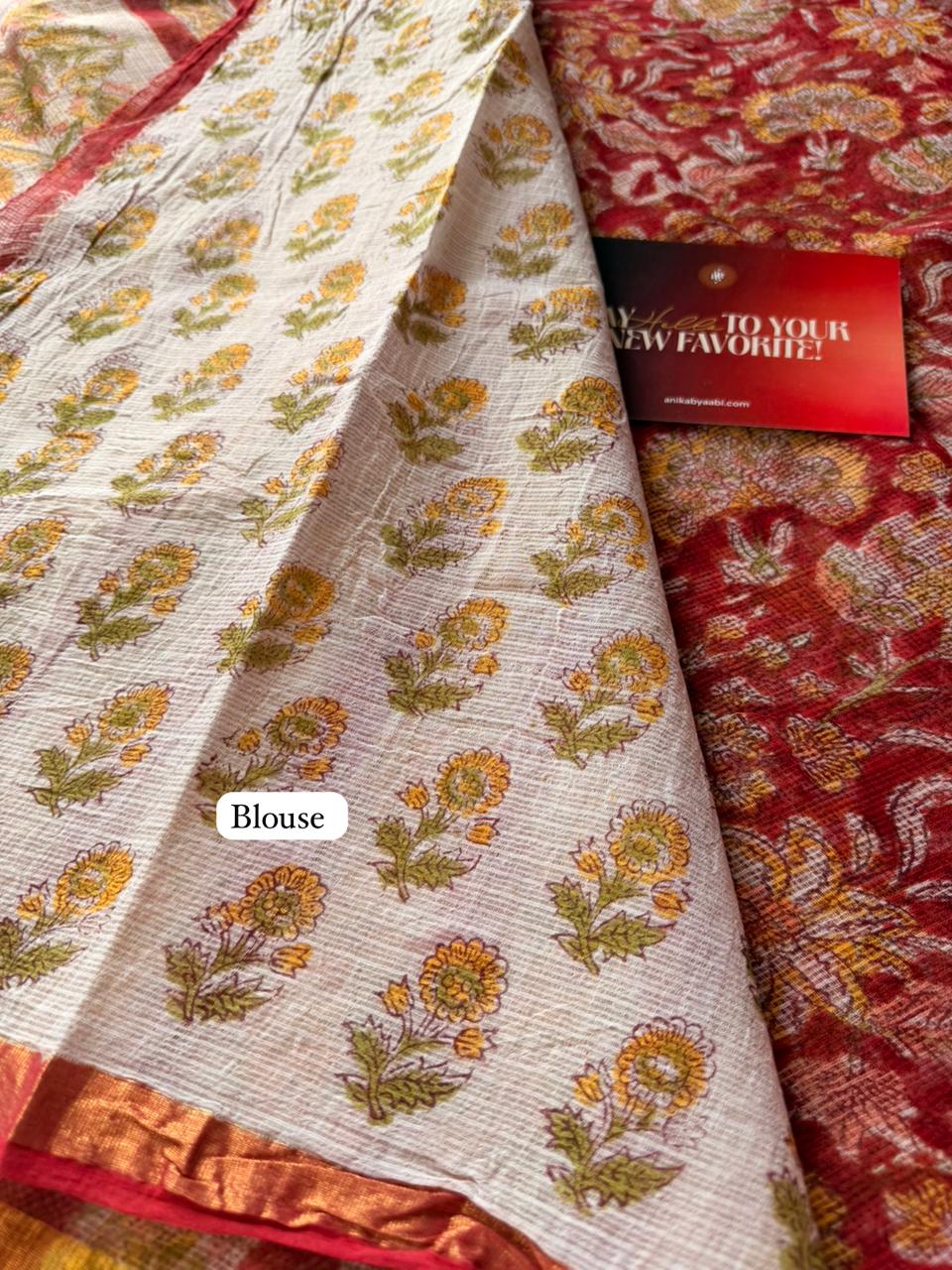 Crimson Red Pure Kota Cotton Floral Print Saree – Crimson Garden