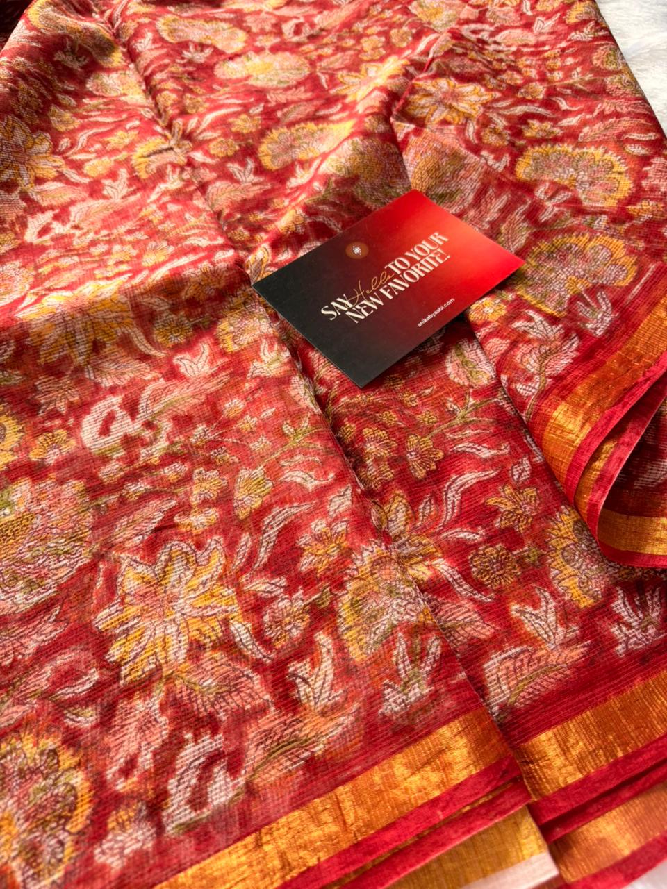 Crimson Red Pure Kota Cotton Floral Print Saree – Crimson Garden