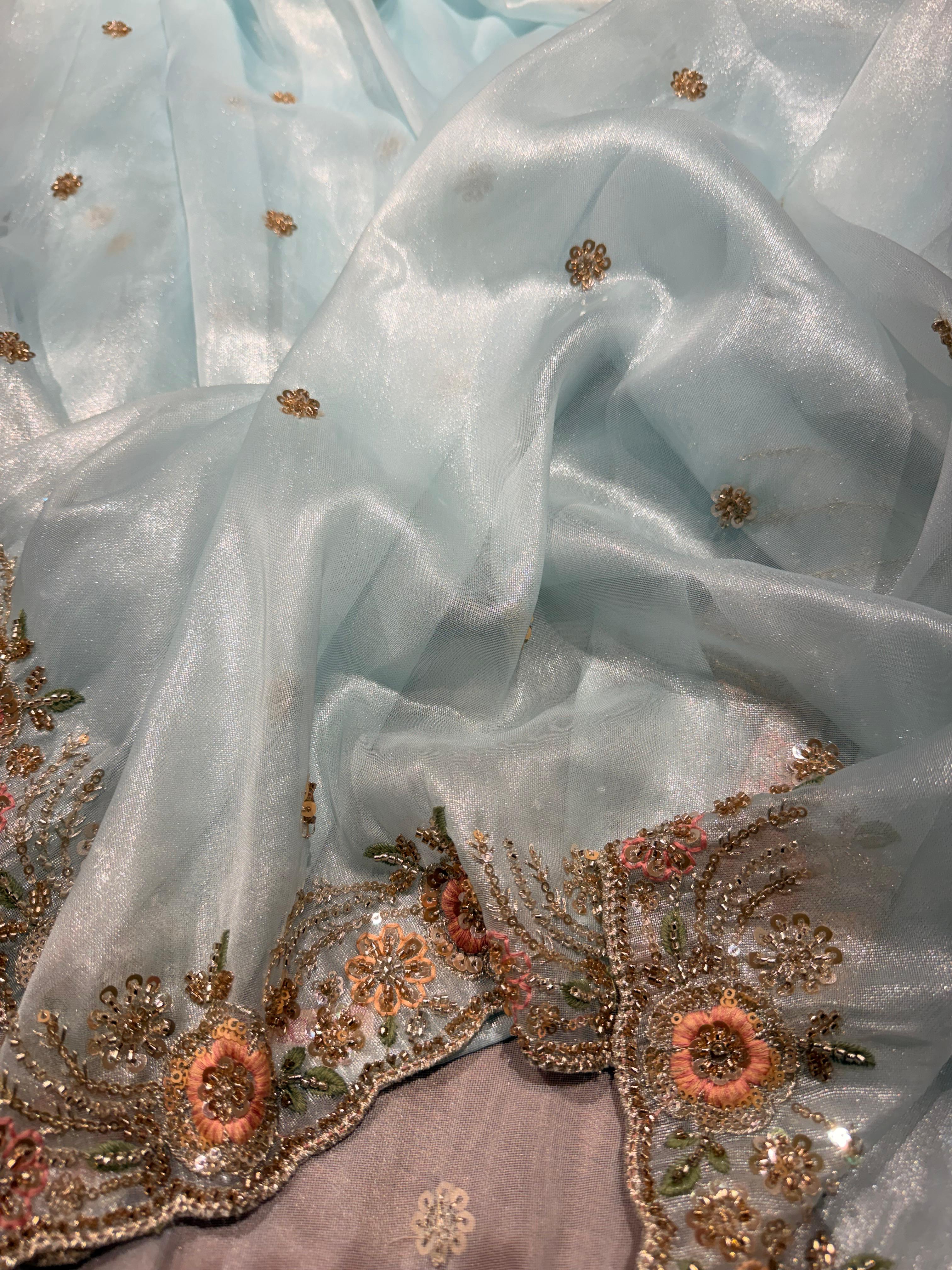 Sky Blue Designer Tissue Silk Saree - Anaya AA42