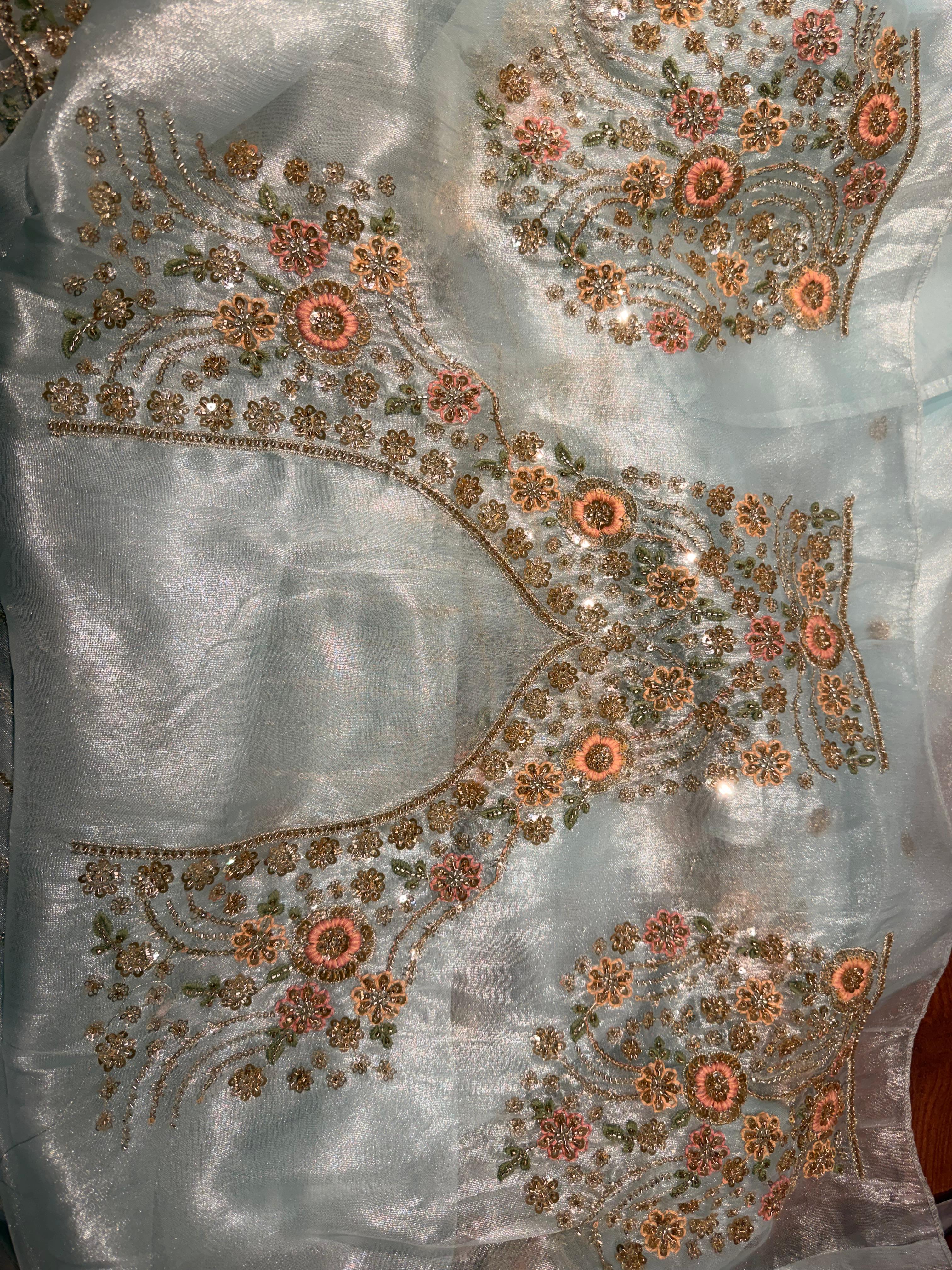 Sky Blue Designer Tissue Silk Saree - Anaya AA42