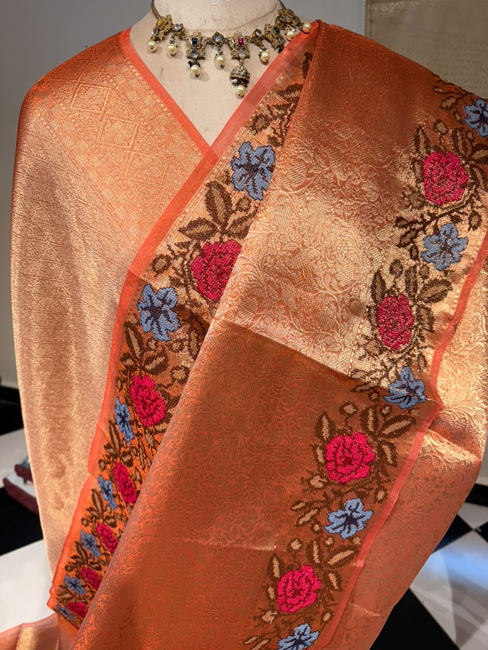 Anika’s Brocade Tissue silk saree with embroidery work - ABT02