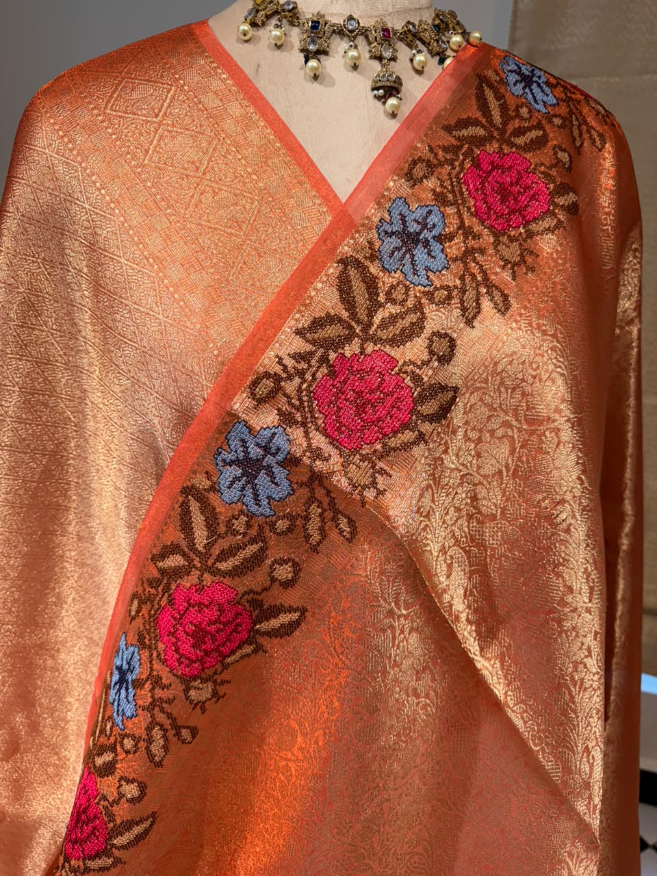 Anika’s Brocade Tissue silk saree with embroidery work - ABT02