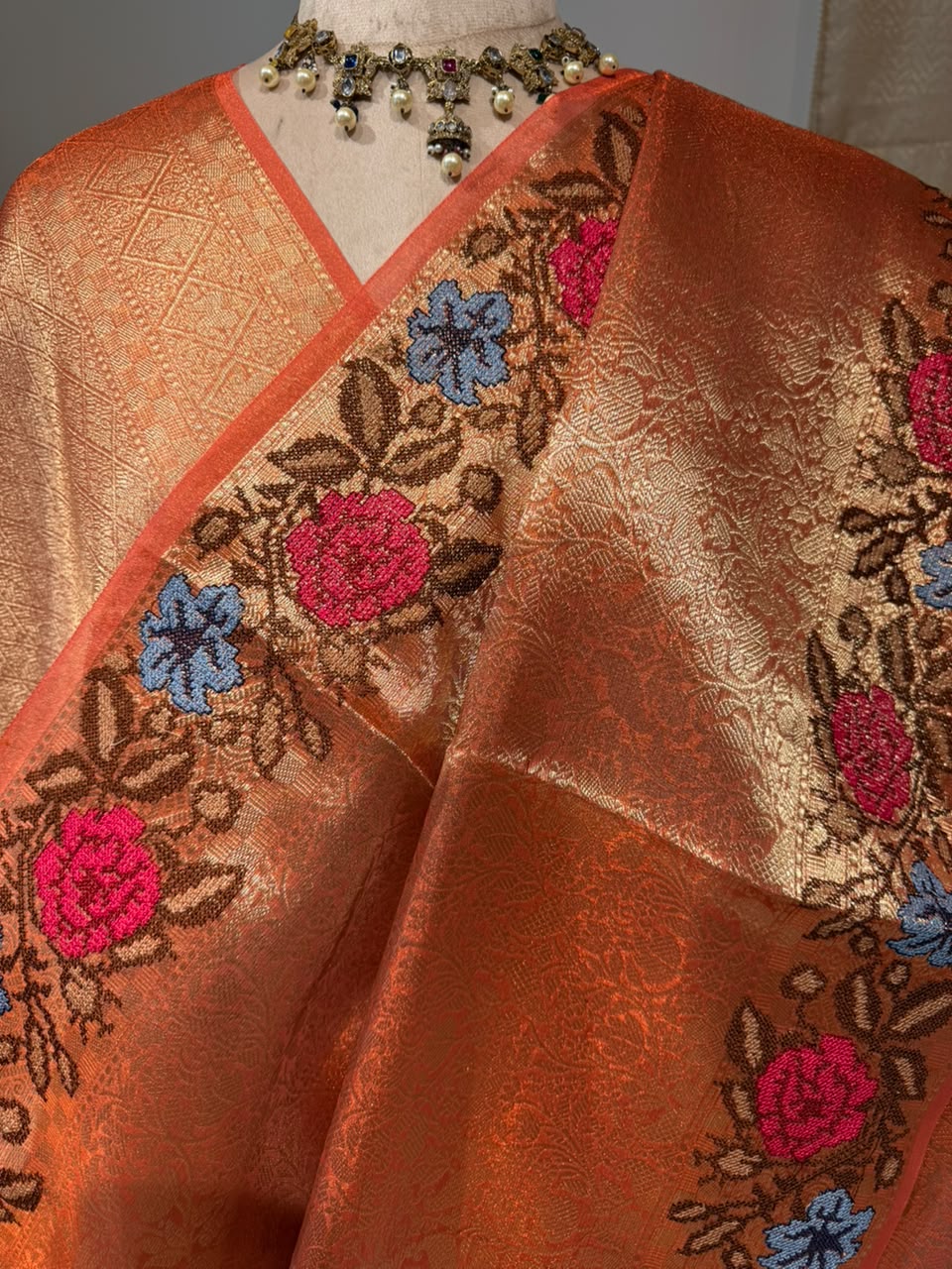 Anika’s Brocade Tissue silk saree with embroidery work - ABT02