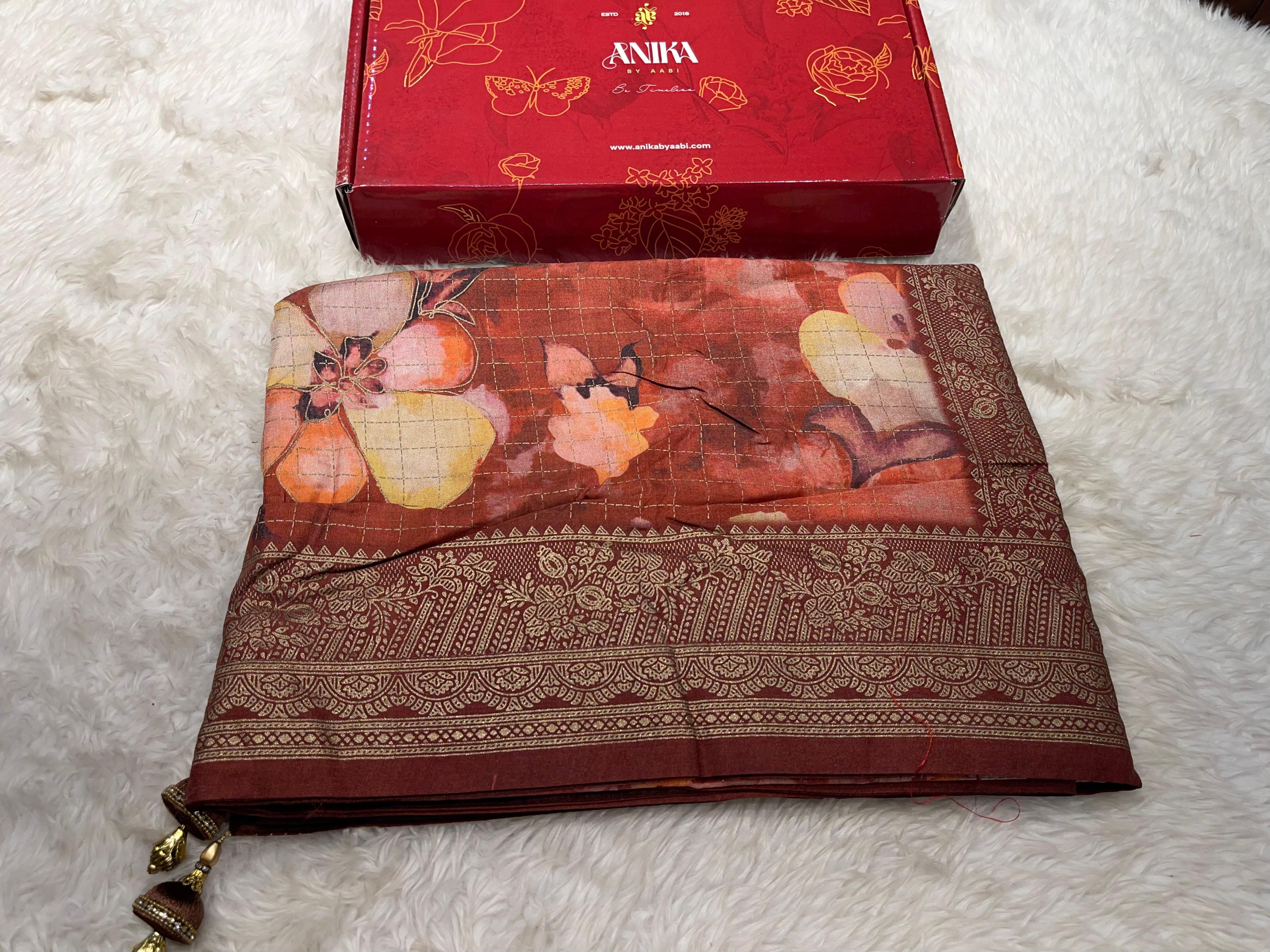 Anika's Semi Tussar Flora Saree-02