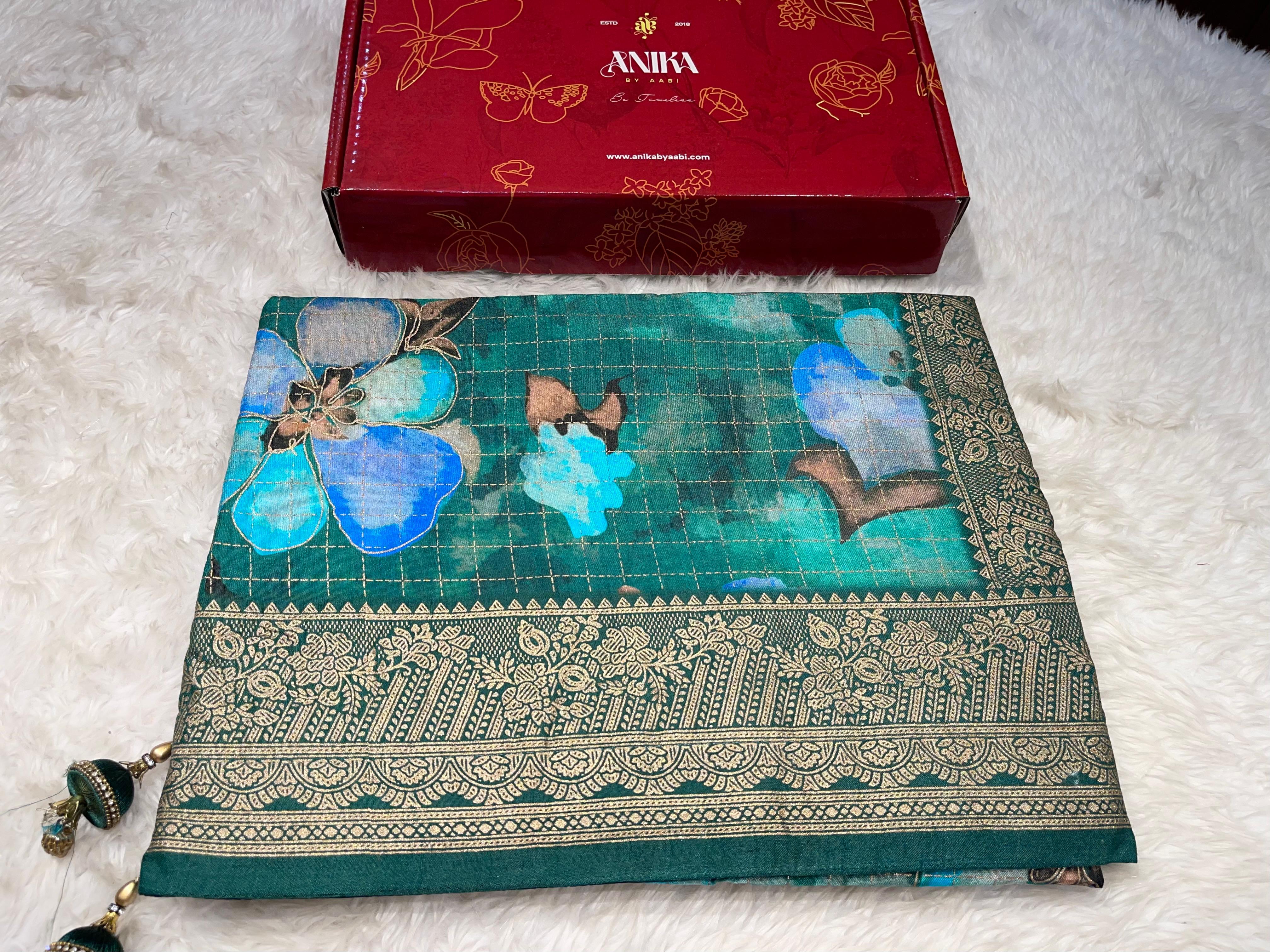 Anika's Semi Tussar Flora Saree-03