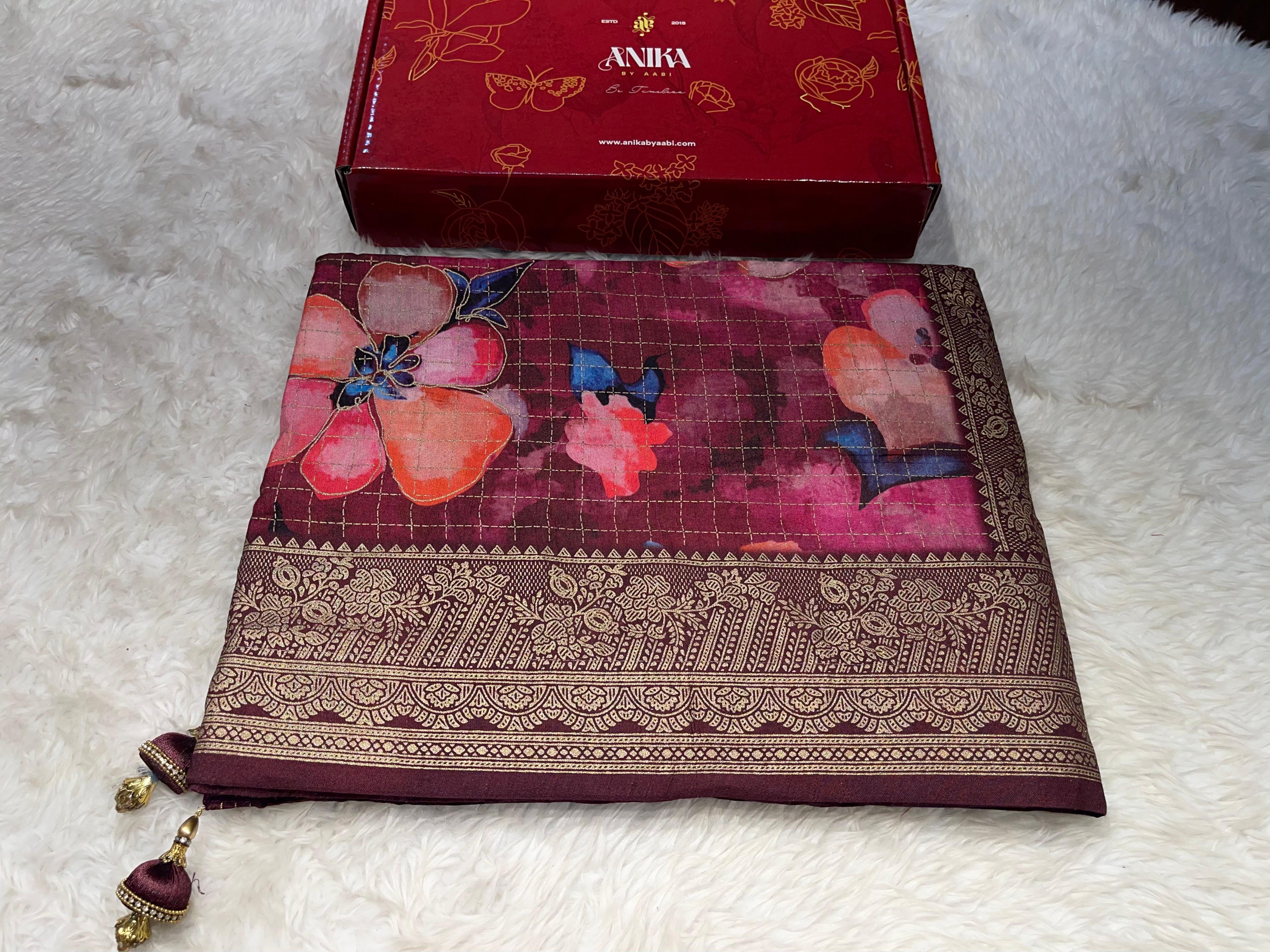Anika's Semi Tussar Flora Saree-04