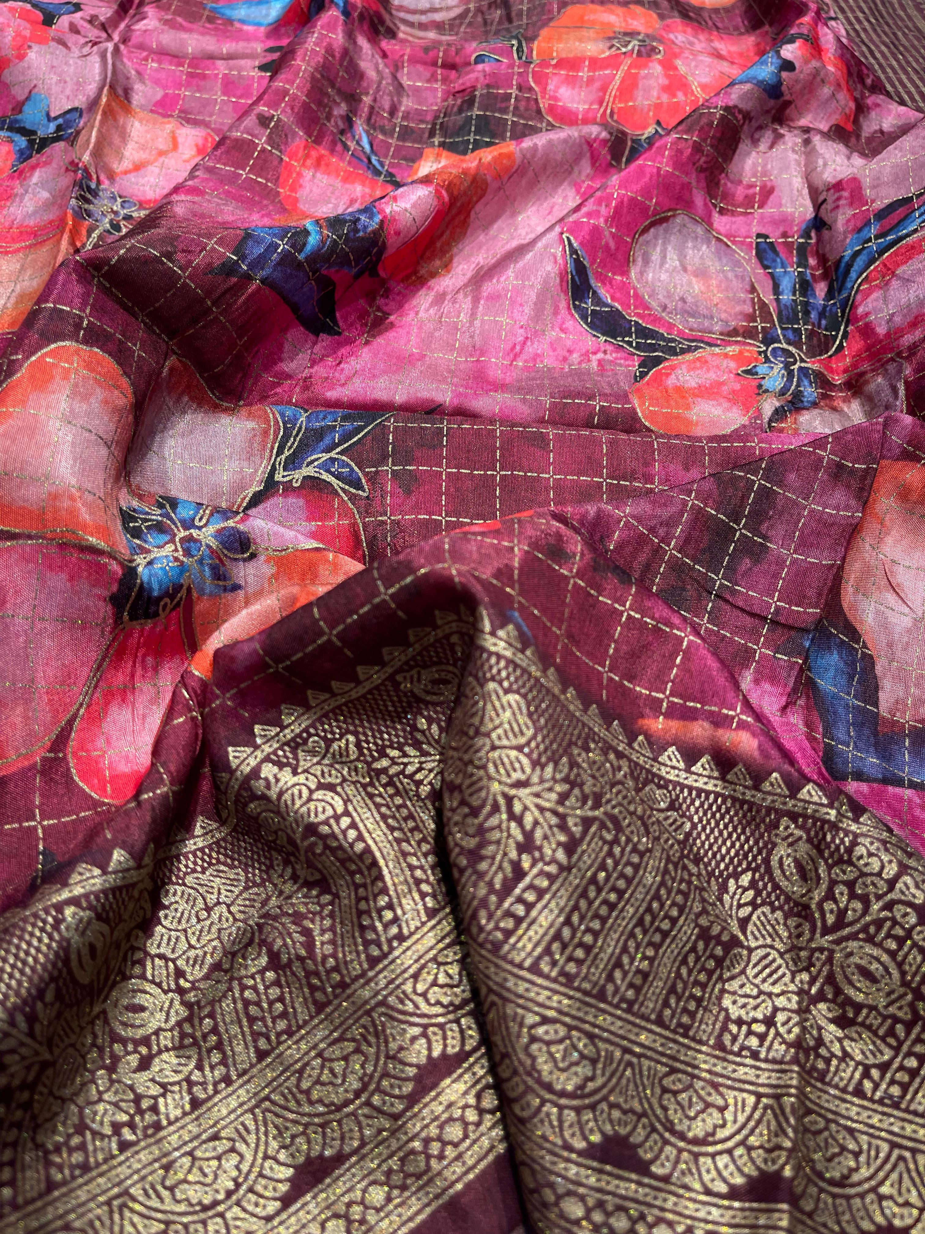 Anika's Semi Tussar Flora Saree-04