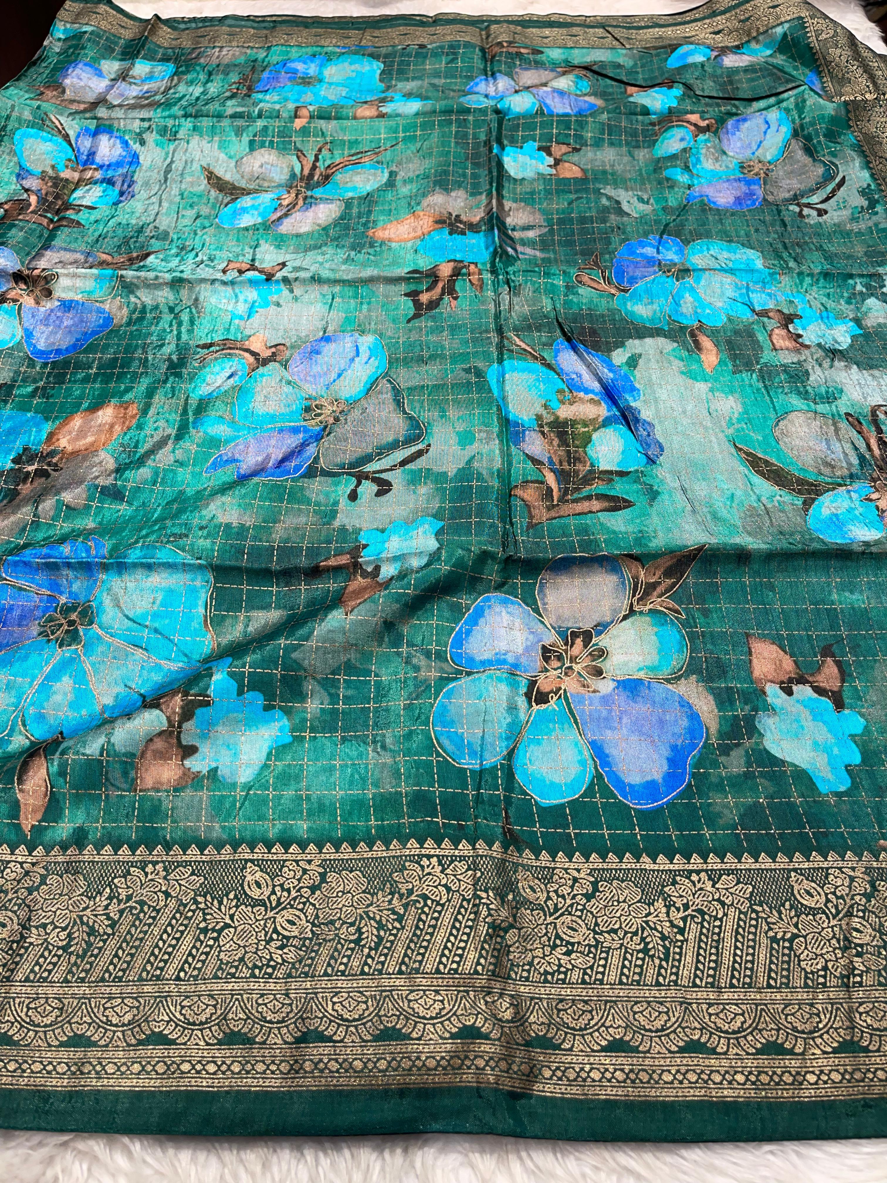 Anika's Semi Tussar Flora Saree-03
