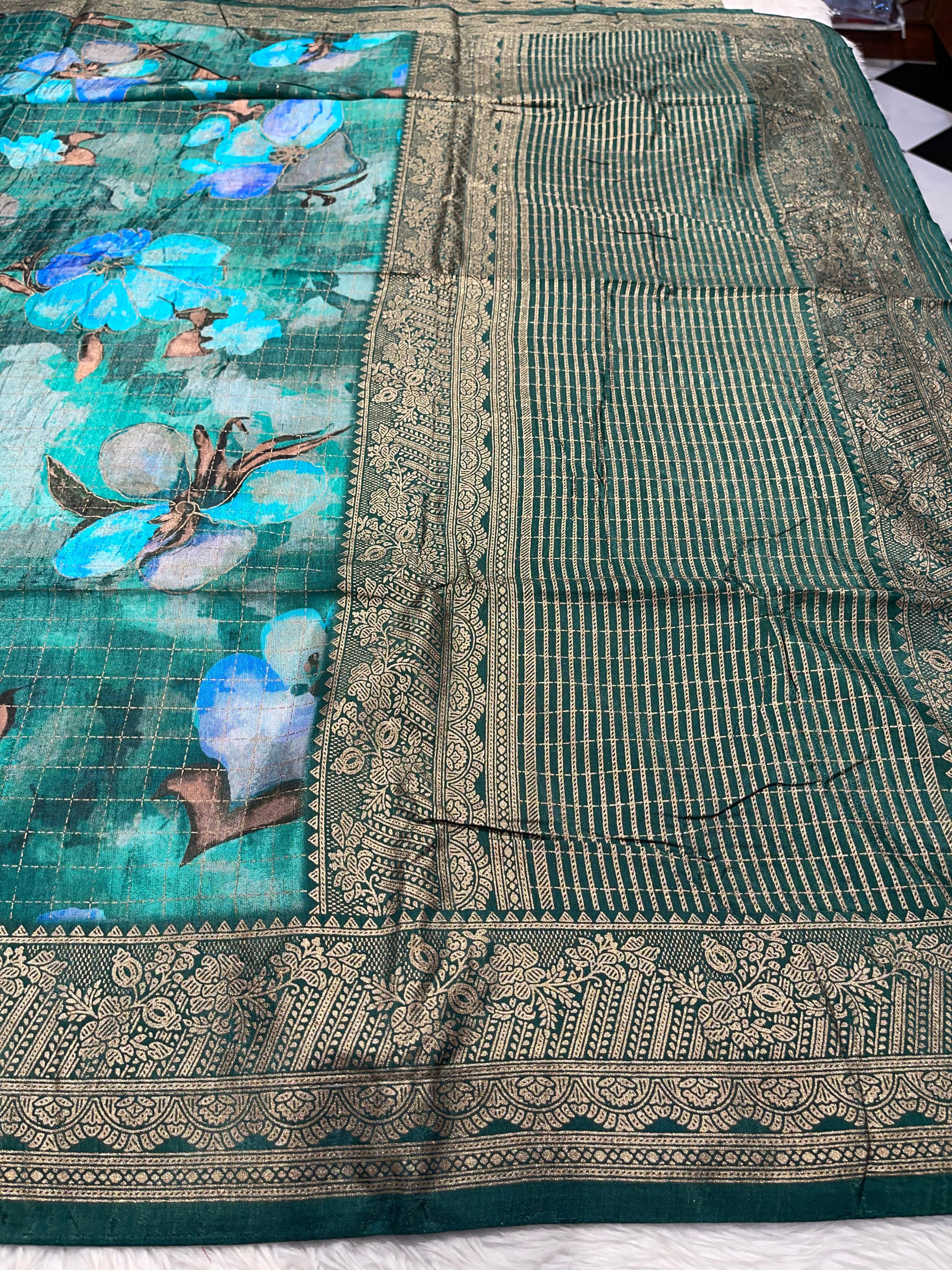 Anika's Semi Tussar Flora Saree-03
