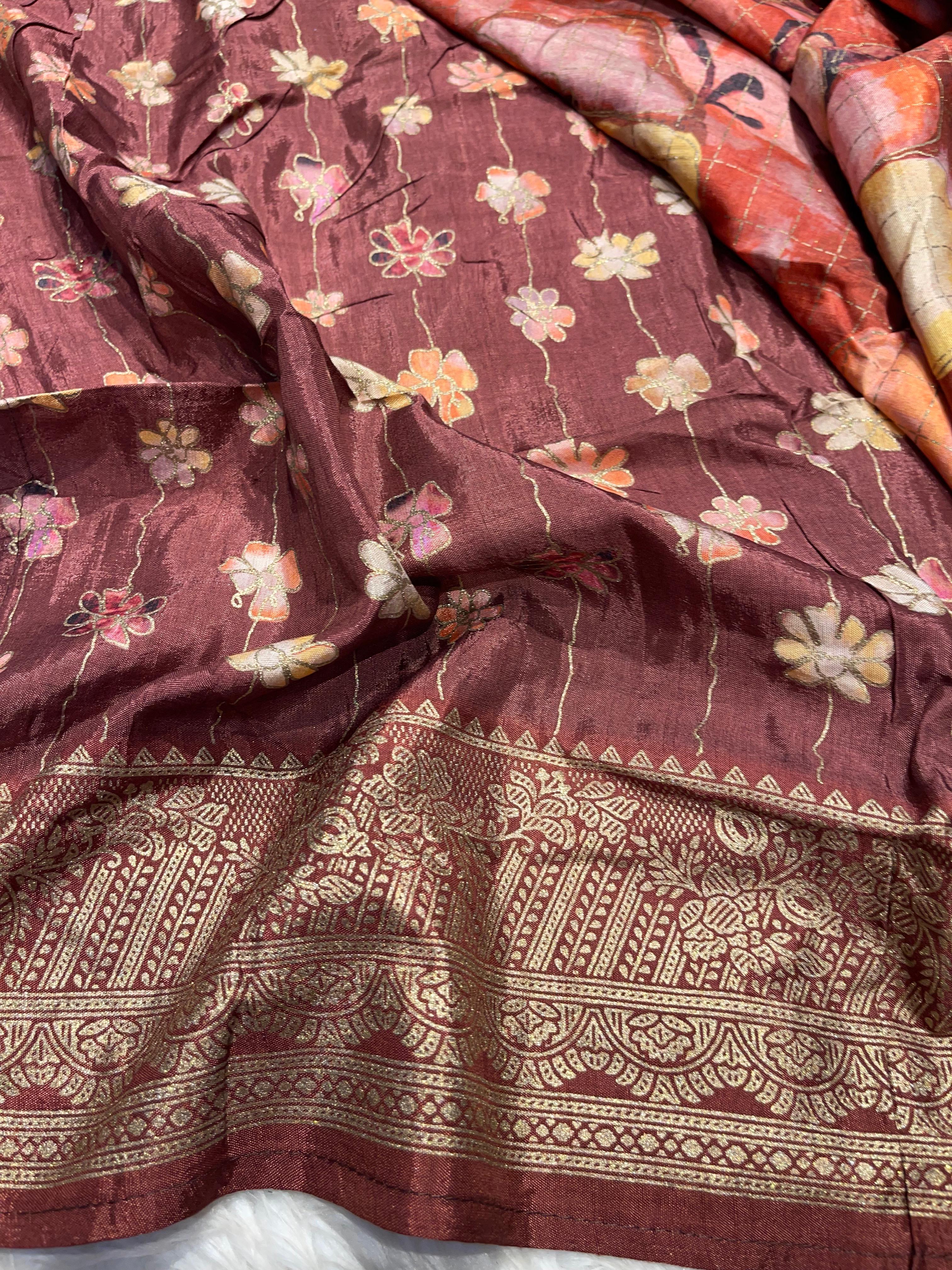Anika's Semi Tussar Flora Saree-02