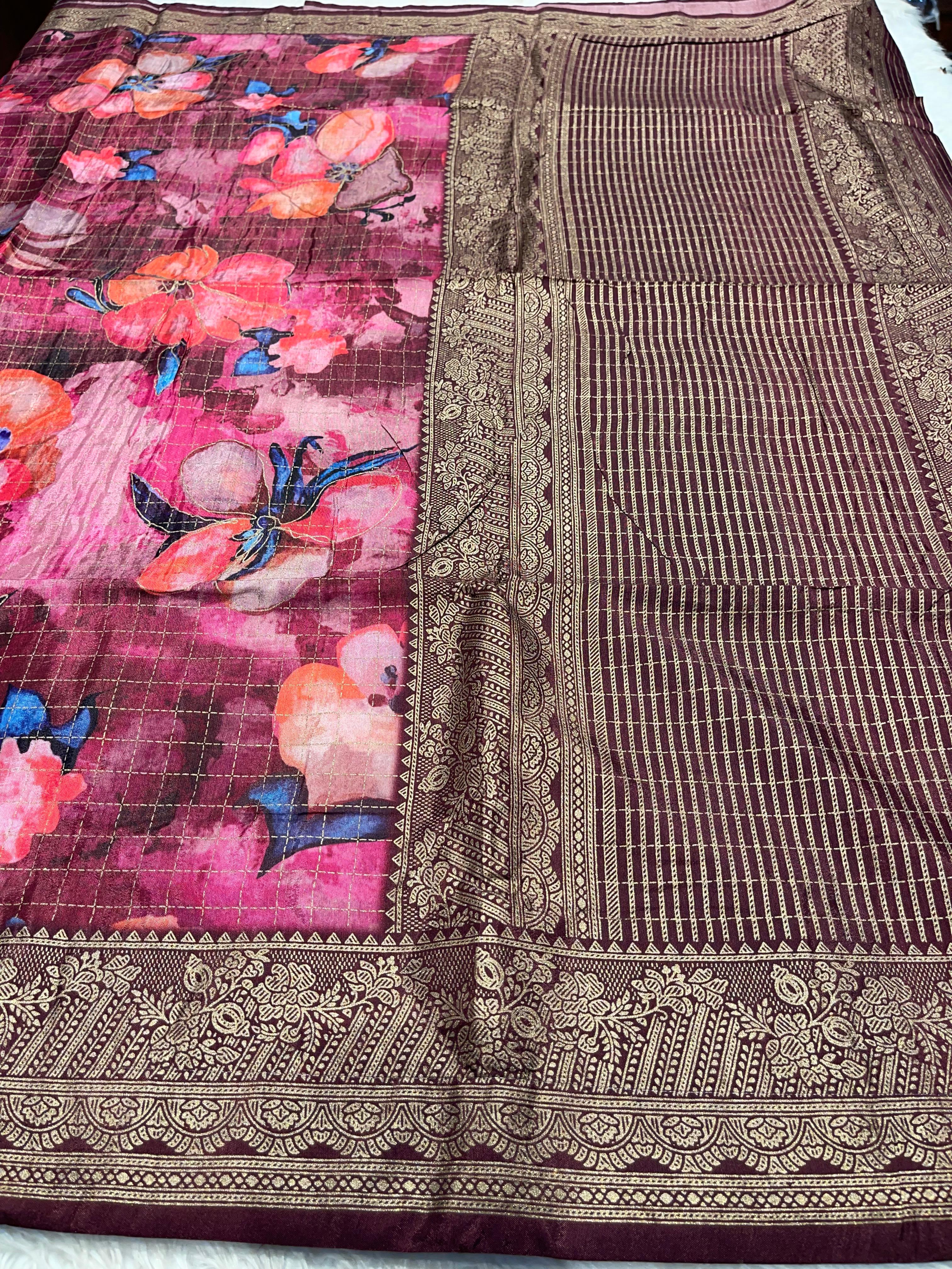 Anika's Semi Tussar Flora Saree-04