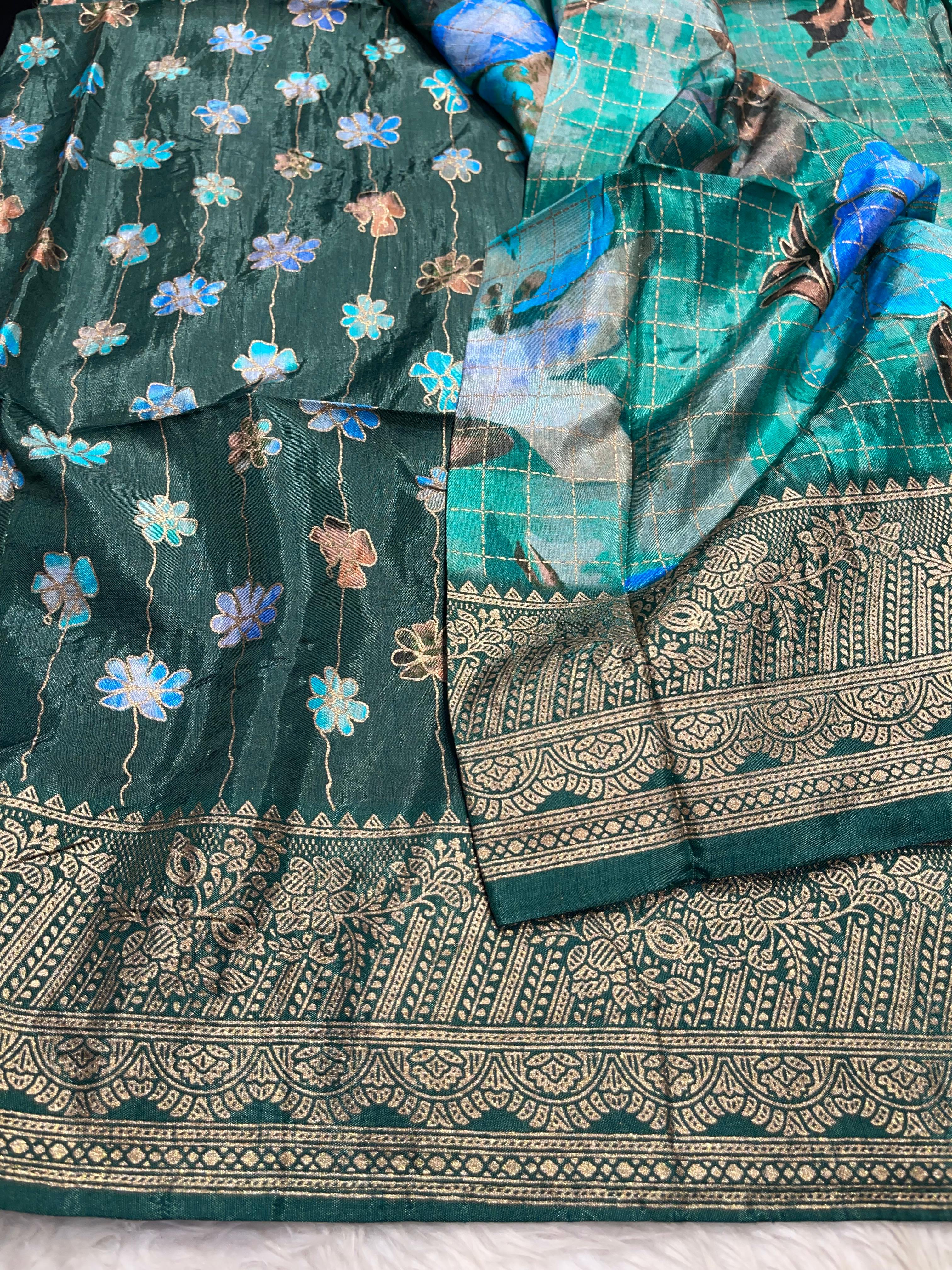 Anika's Semi Tussar Flora Saree-03