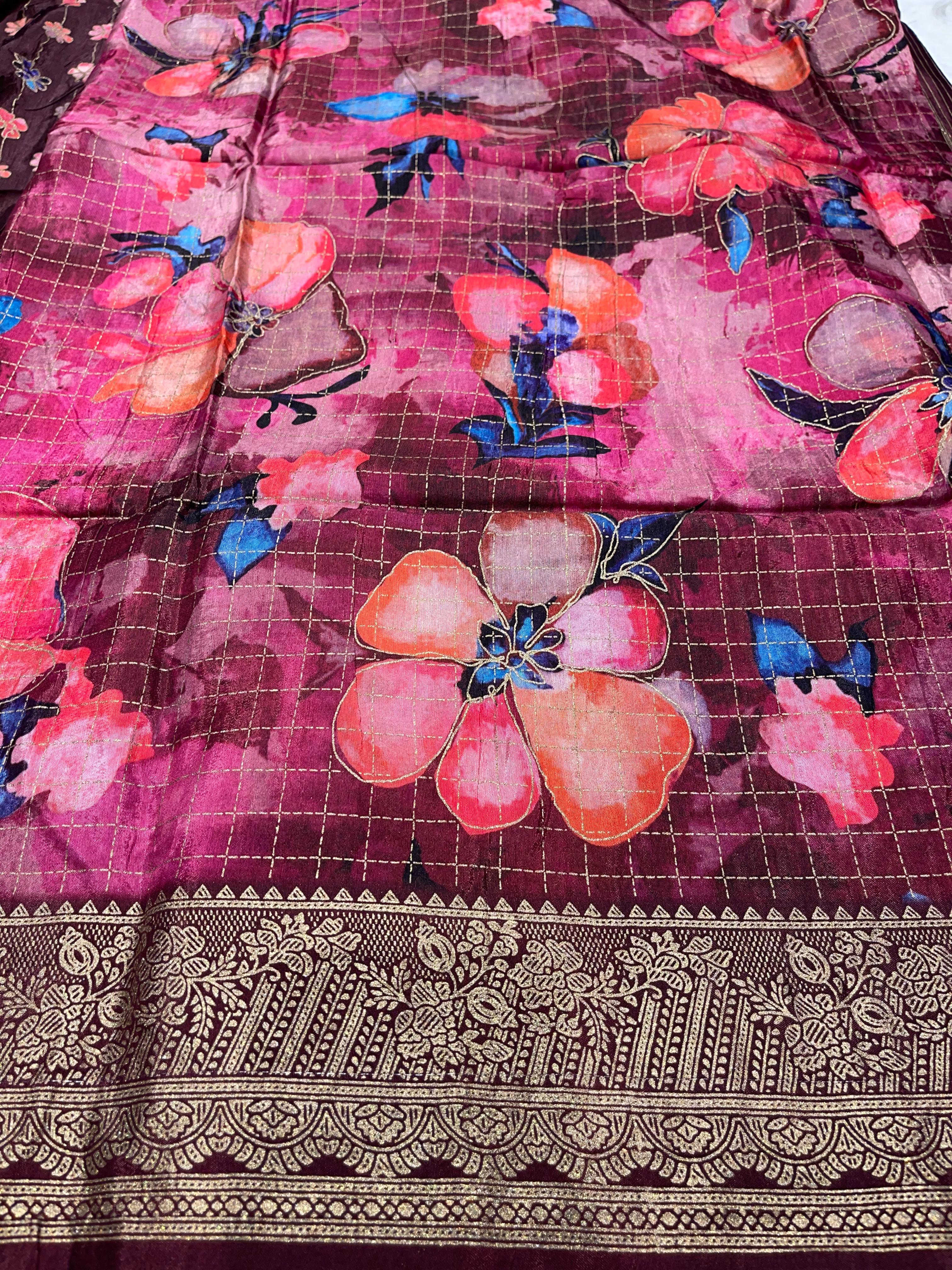 Anika's Semi Tussar Flora Saree-04
