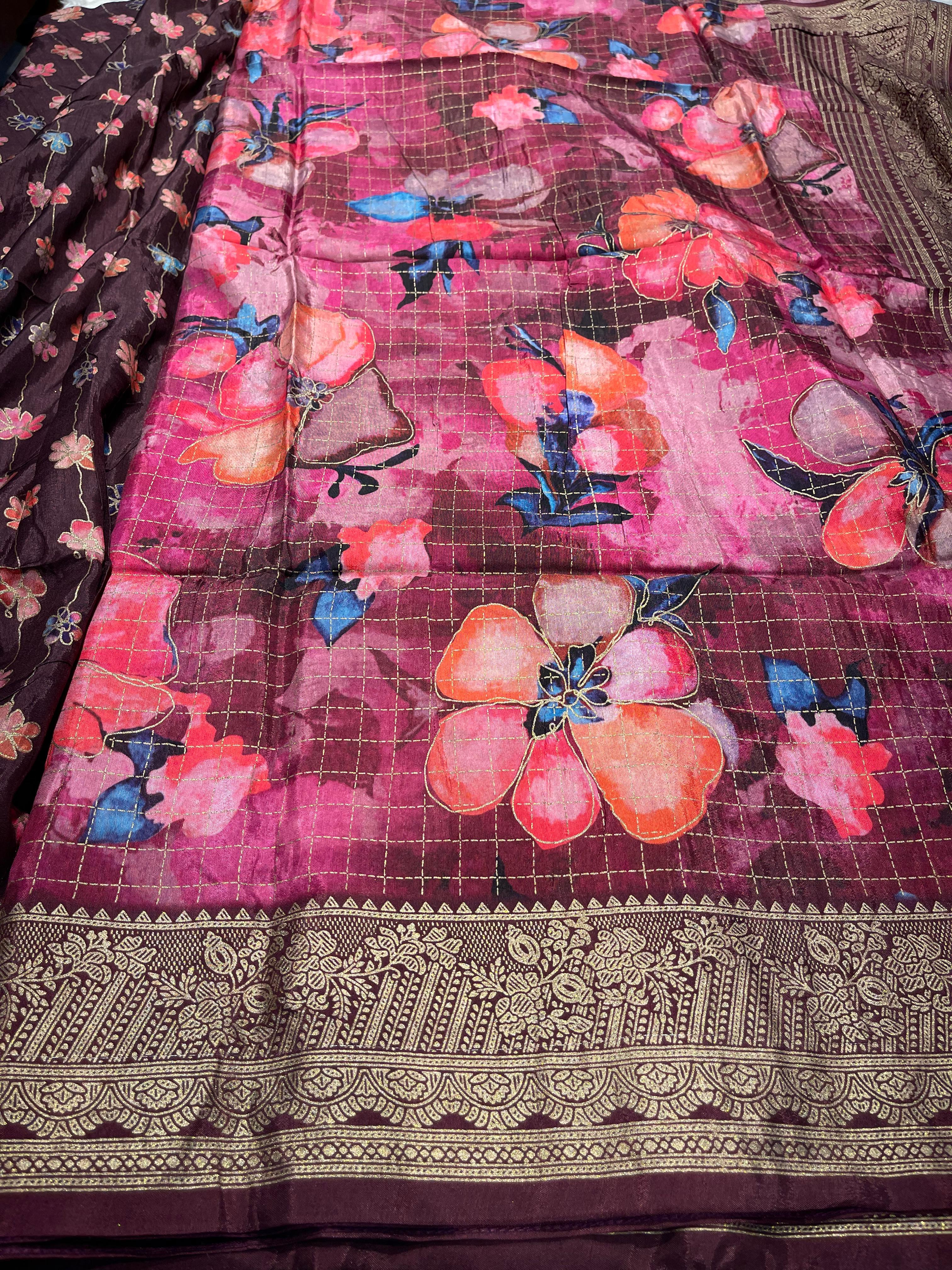 Anika's Semi Tussar Flora Saree-04