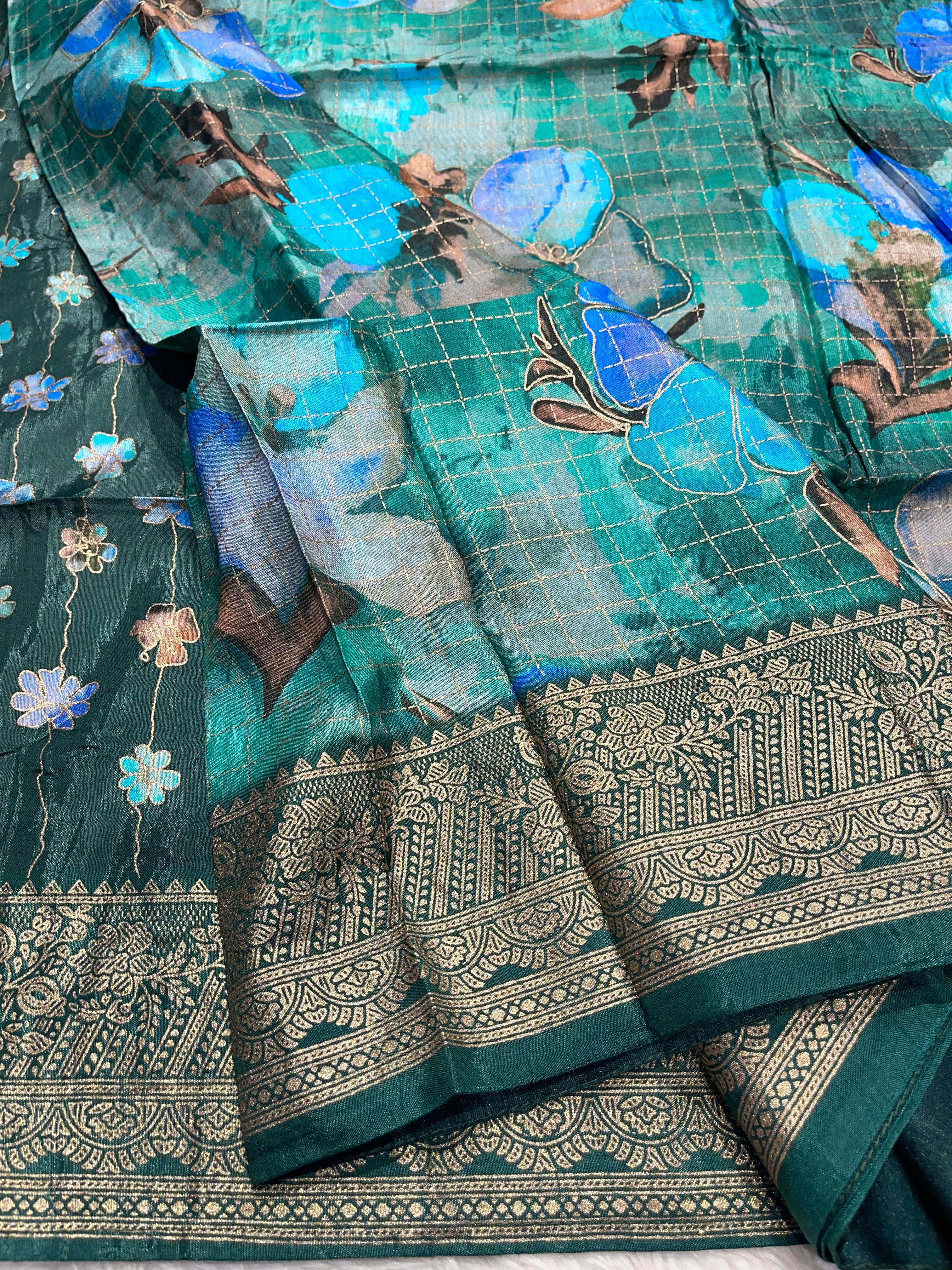 Anika's Semi Tussar Flora Saree-03